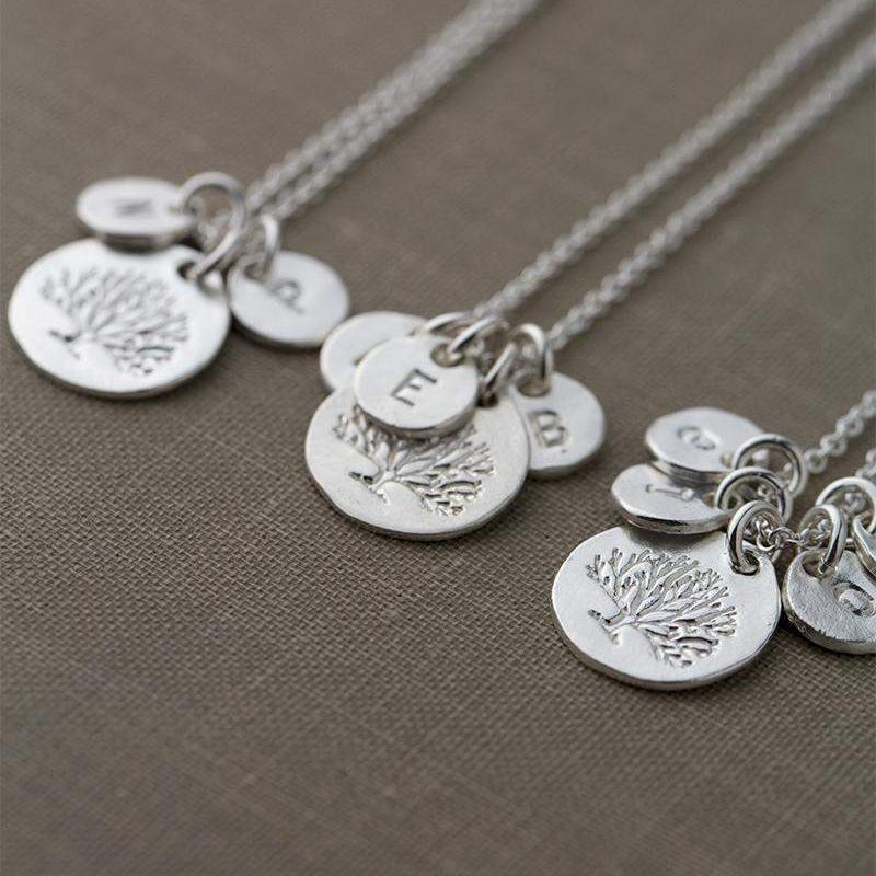 Organic Family Tree Initial Necklace - Handmade Jewelry by Burnish