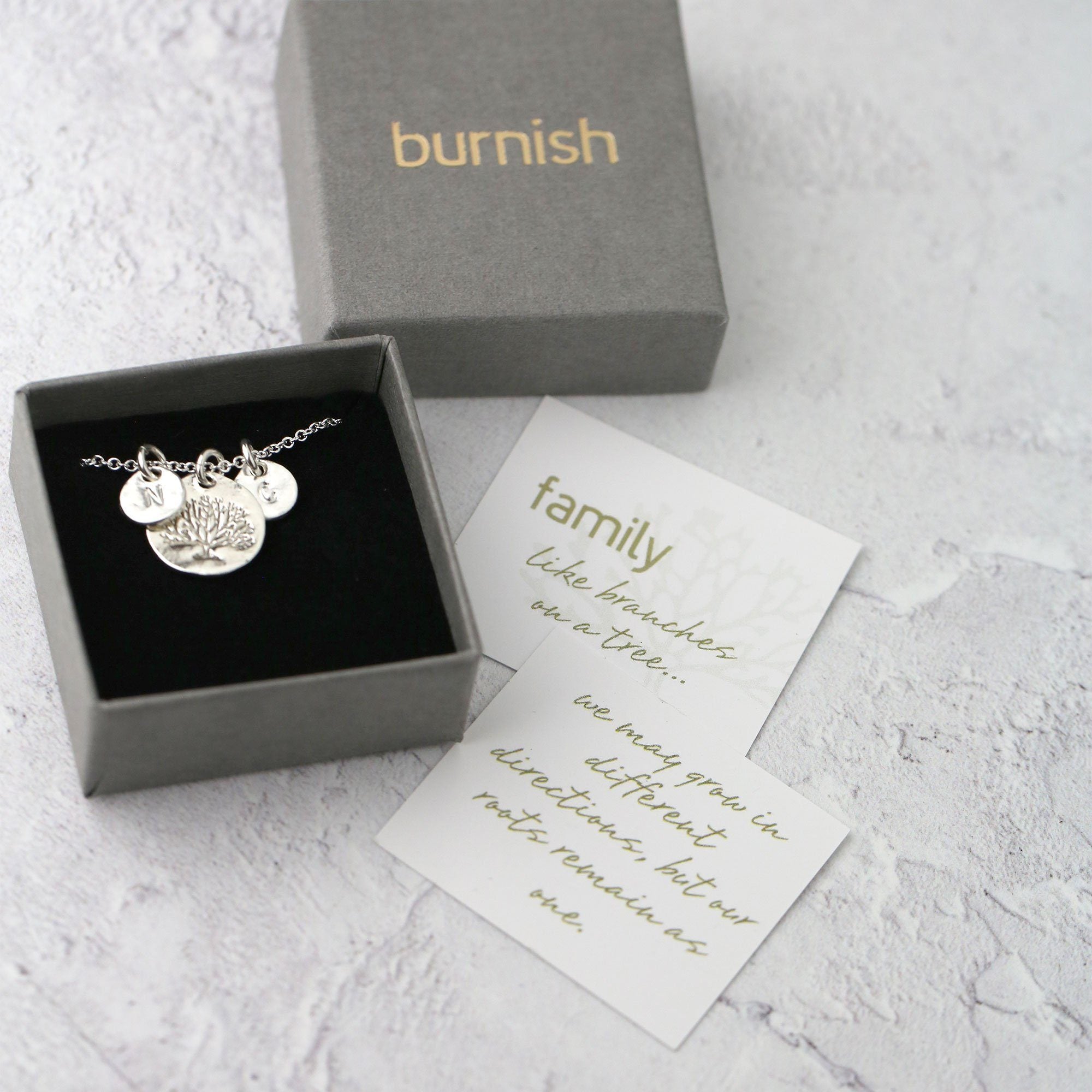 Organic Family Tree Initial Necklace - Handmade Jewelry by Burnish