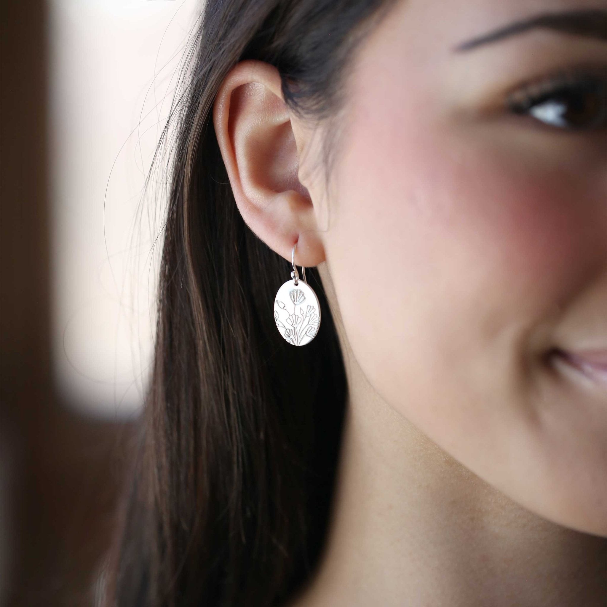 Oval Stamped Floral Earrings