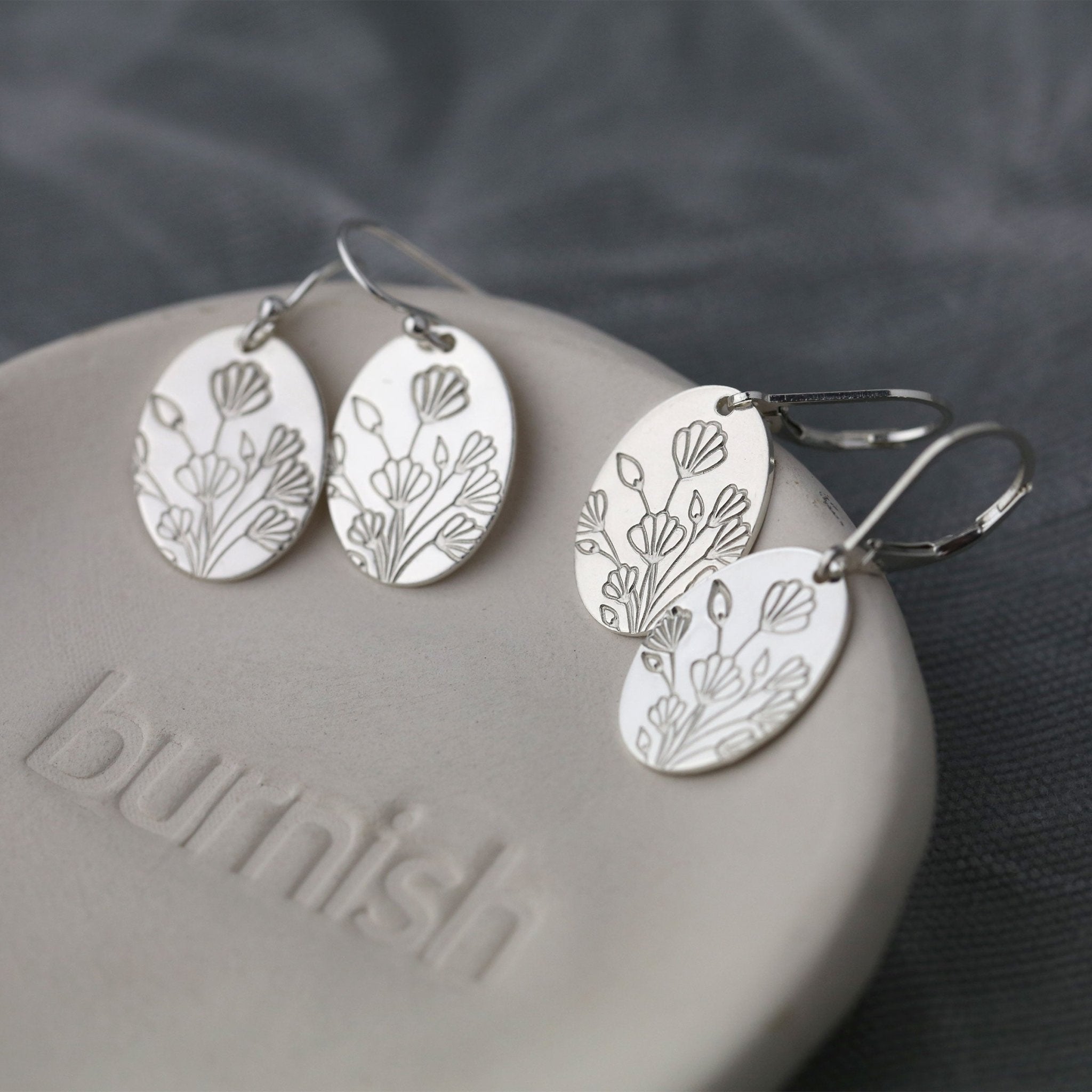 Oval Stamped Floral Earrings