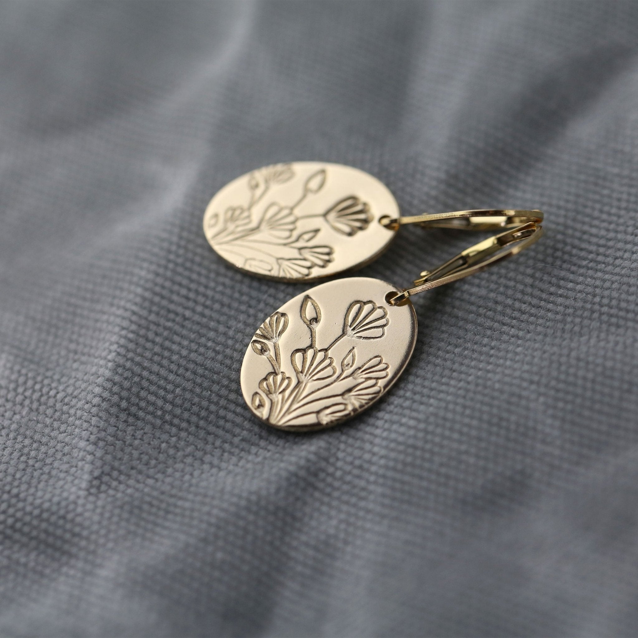 Oval Stamped Floral Earrings