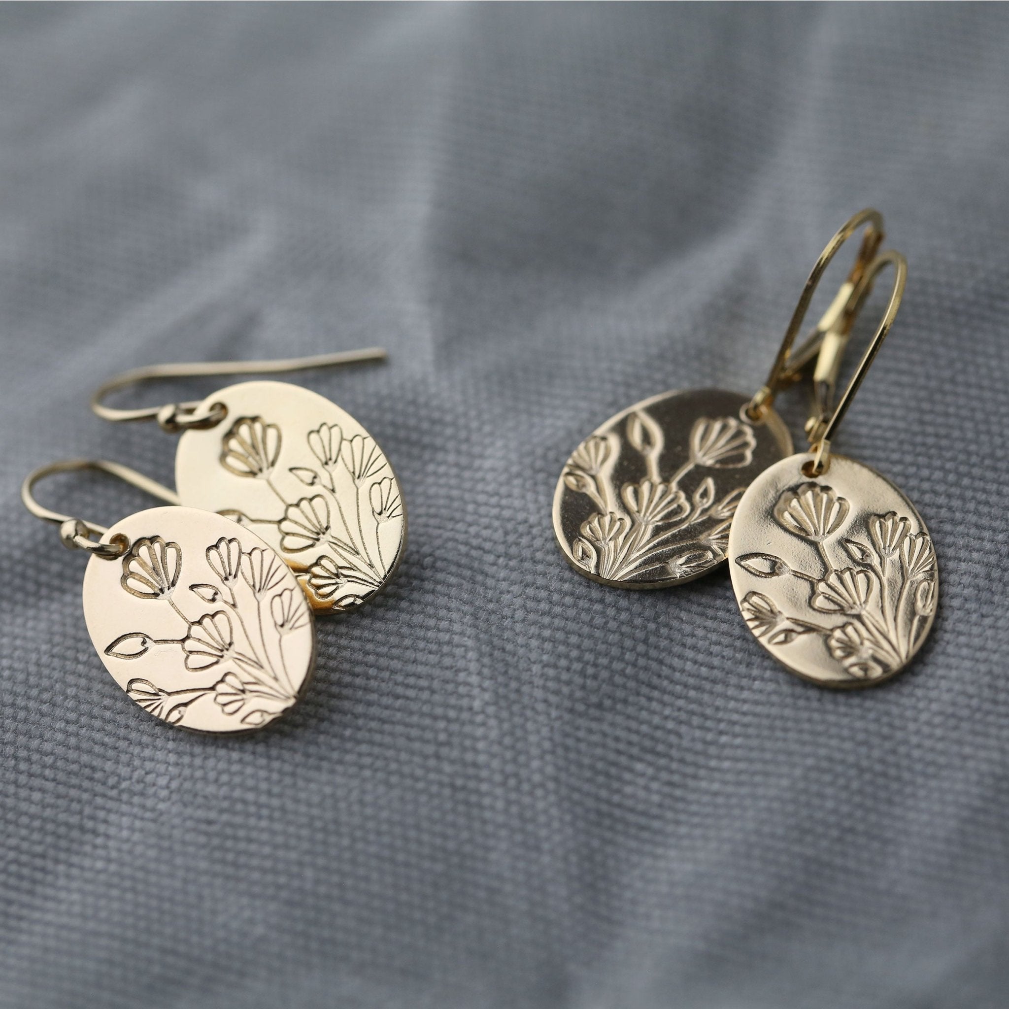 Oval Stamped Floral Earrings