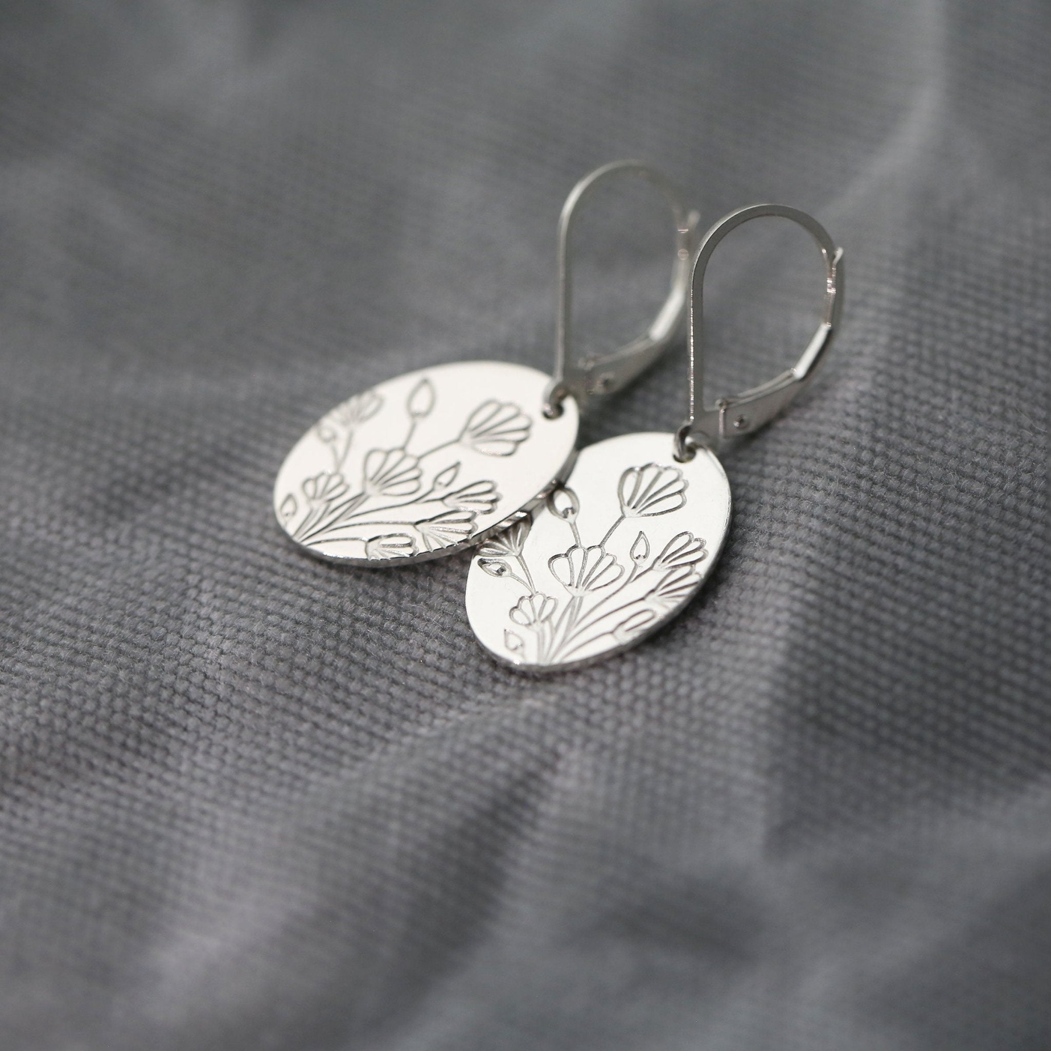 Oval Stamped Floral Earrings
