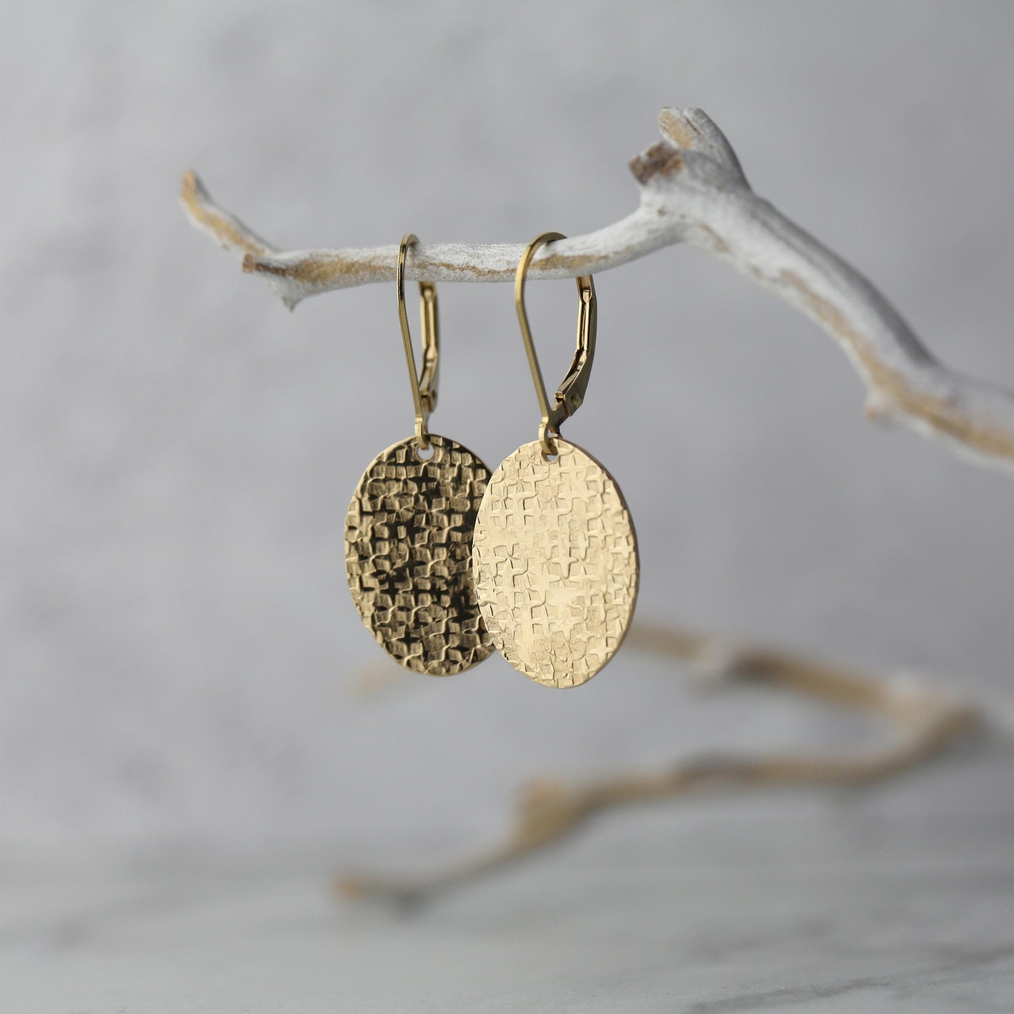 Raw Silk Textured Oval Earrings handmade by Burnish
