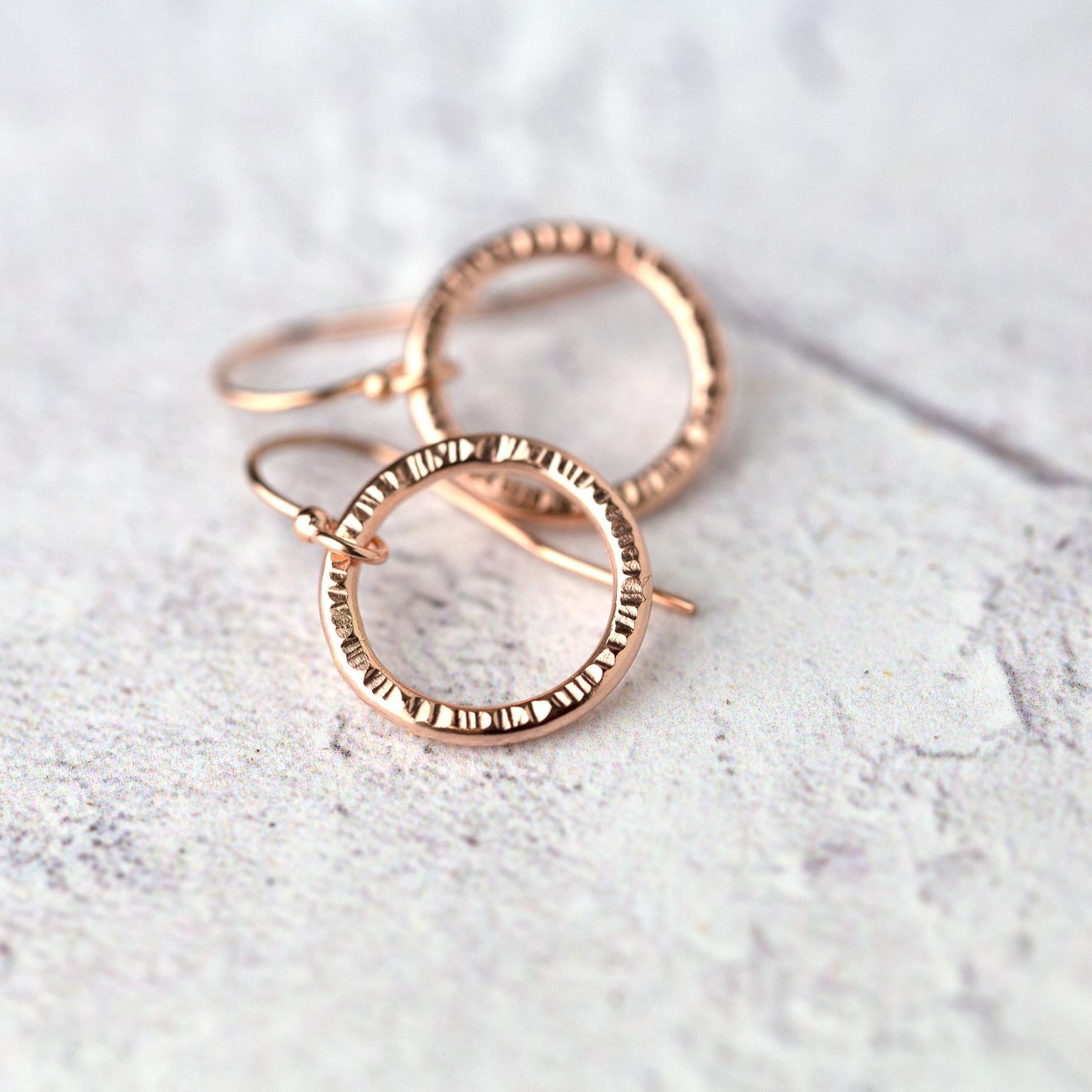 Rose Gold Bark Circle Earrings - Handmade Jewelry by Burnish