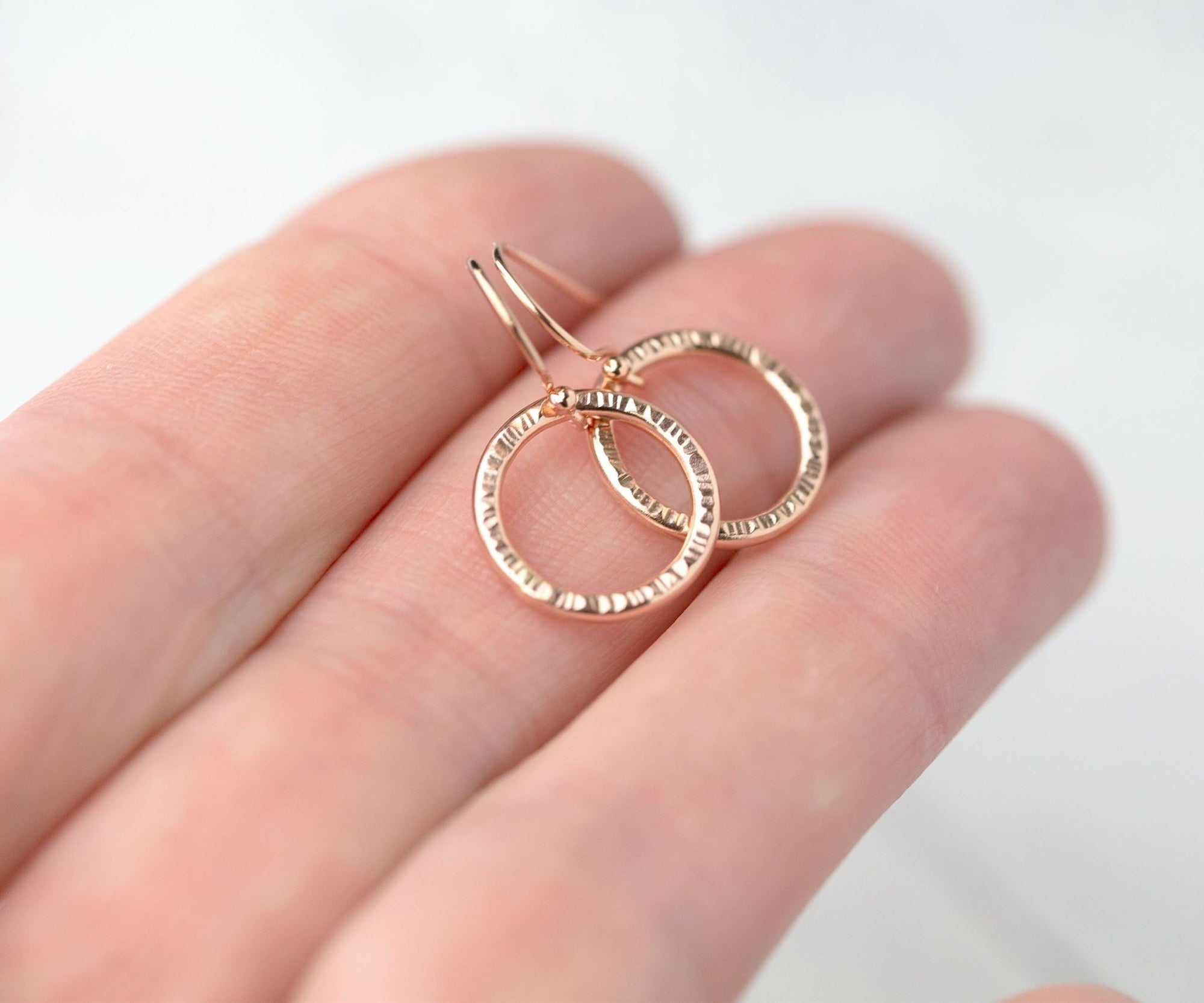 Rose Gold Bark Circle Earrings - Handmade Jewelry by Burnish