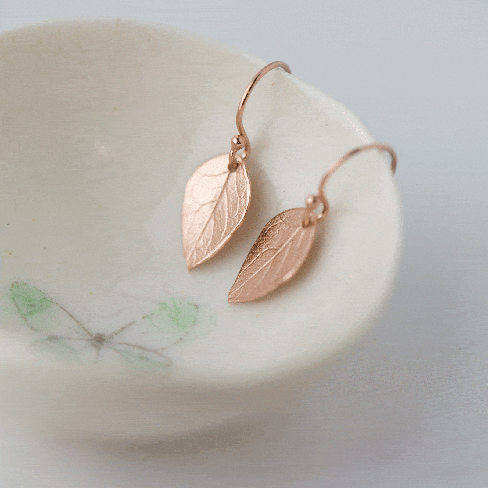 Rose Gold Leaf Earrings - Handmade Jewelry by Burnish