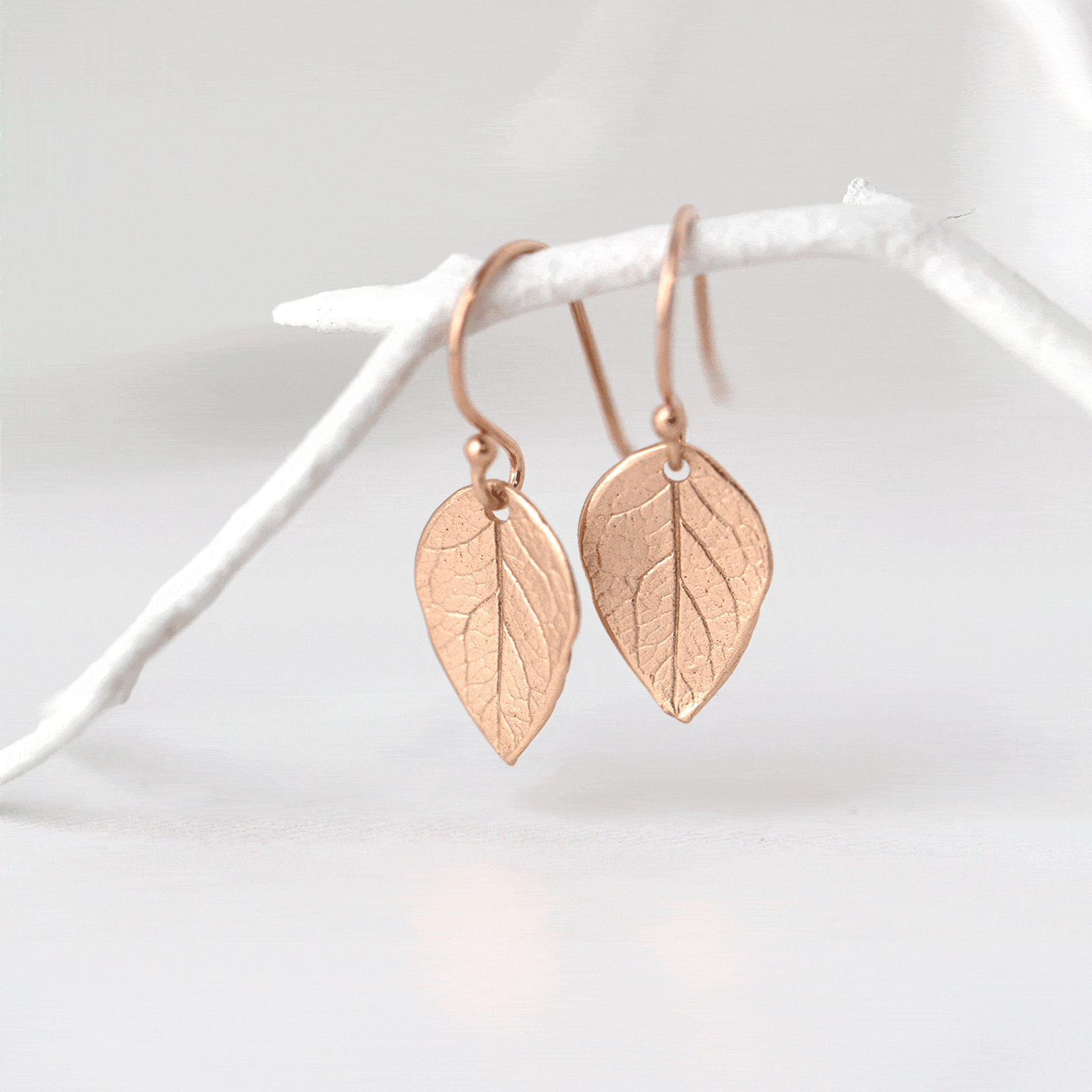 Rose Gold Leaf Earrings - Handmade Jewelry by Burnish