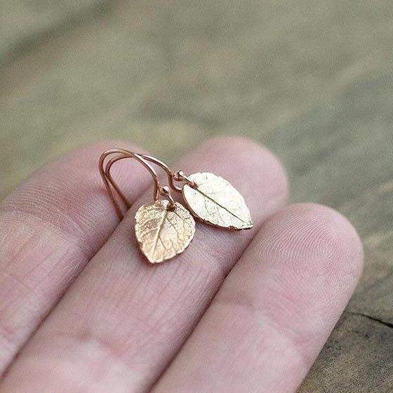Rose Gold Leaf Earrings - Handmade Jewelry by Burnish
