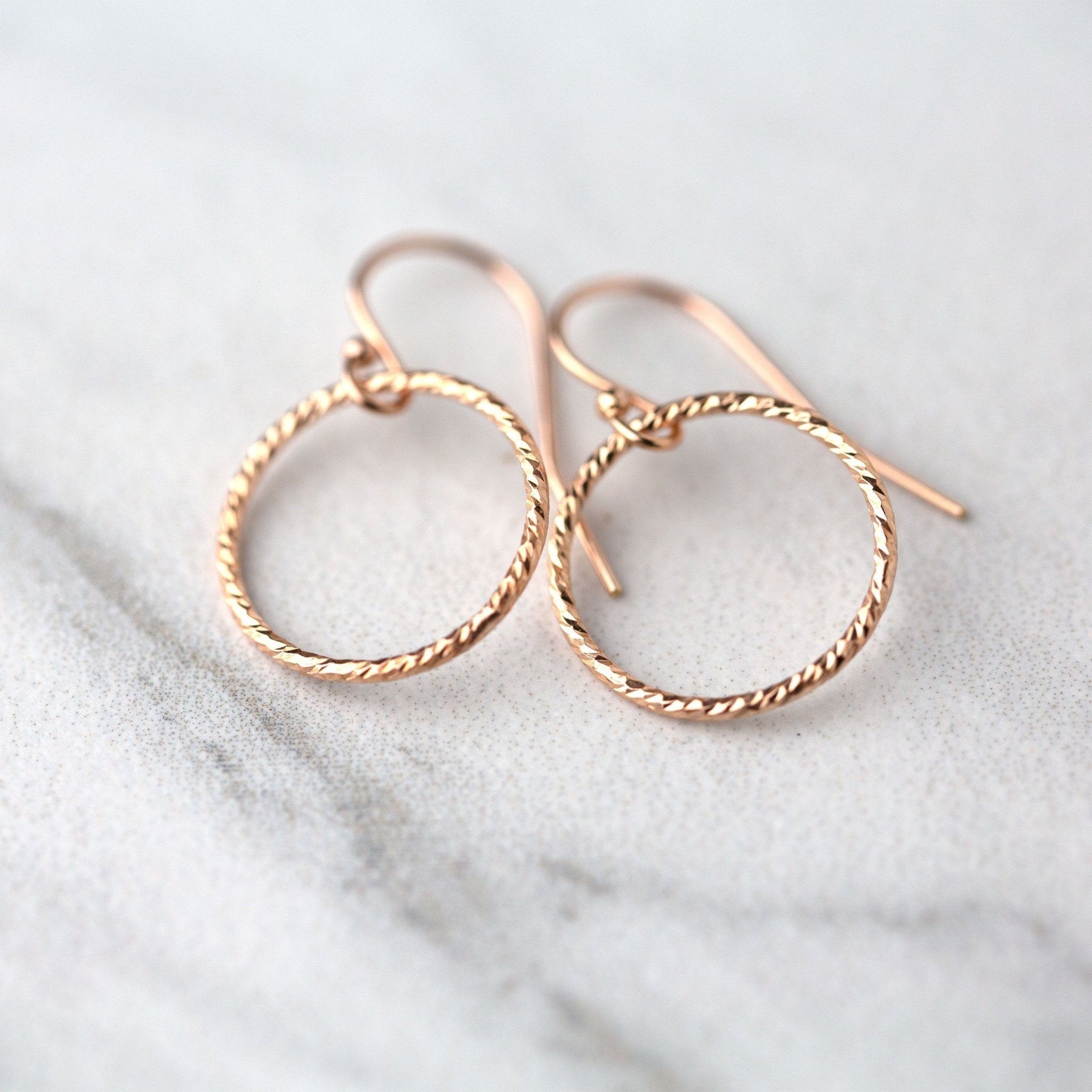 Rose Gold Sparkle Circle Earrings - Handmade Jewelry by Burnish