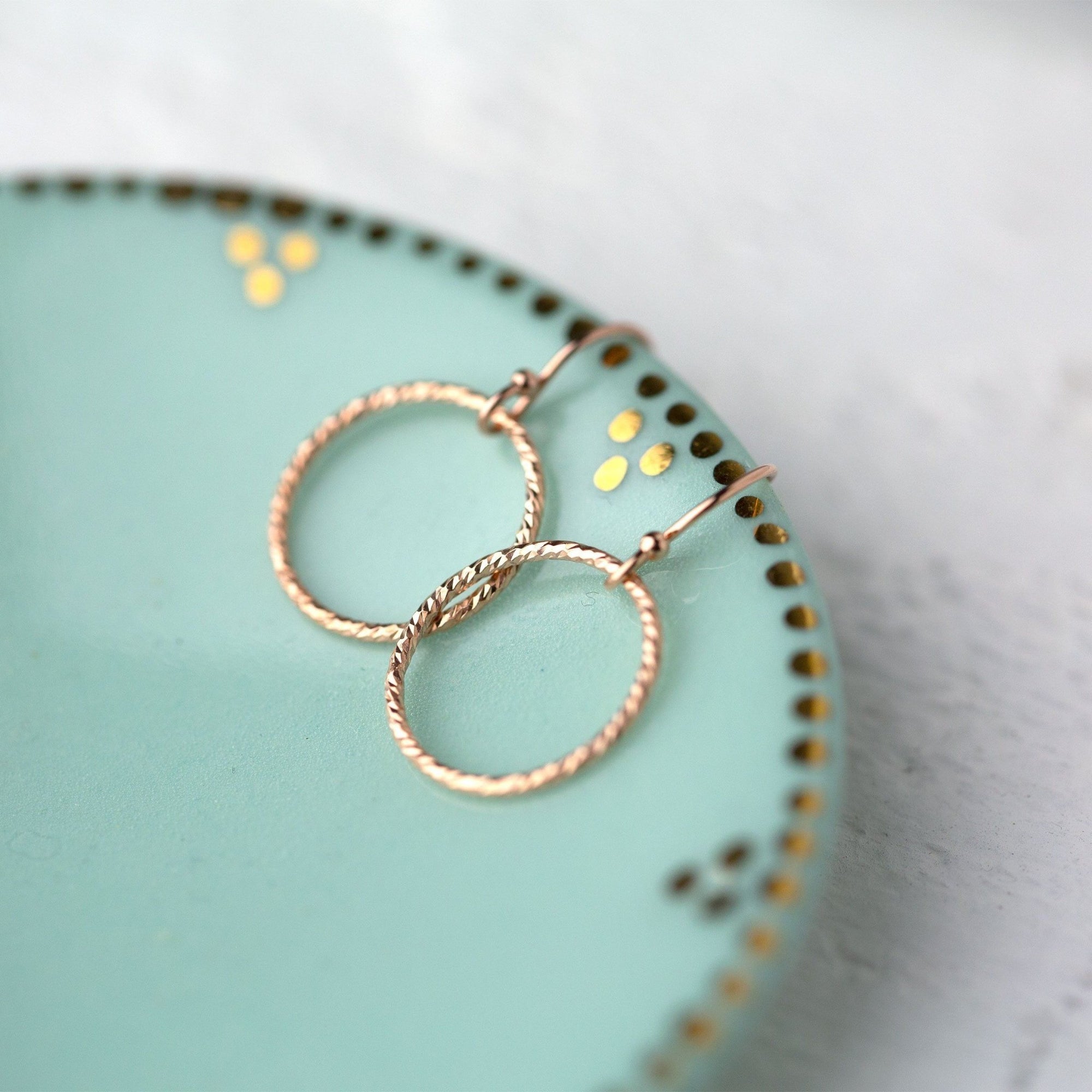 Rose Gold Sparkle Circle Earrings - Handmade Jewelry by Burnish