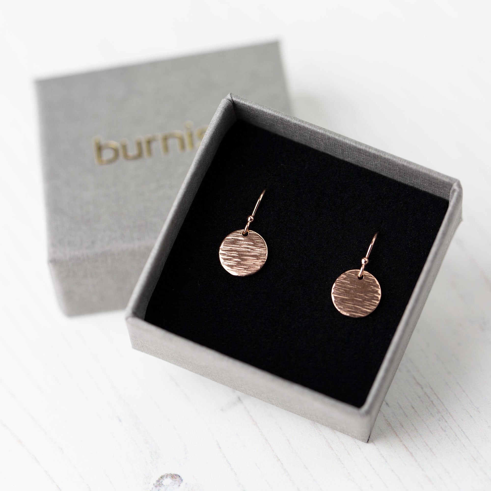 Rose Gold Textured Disc Earrings - Handmade Jewelry by Burnish