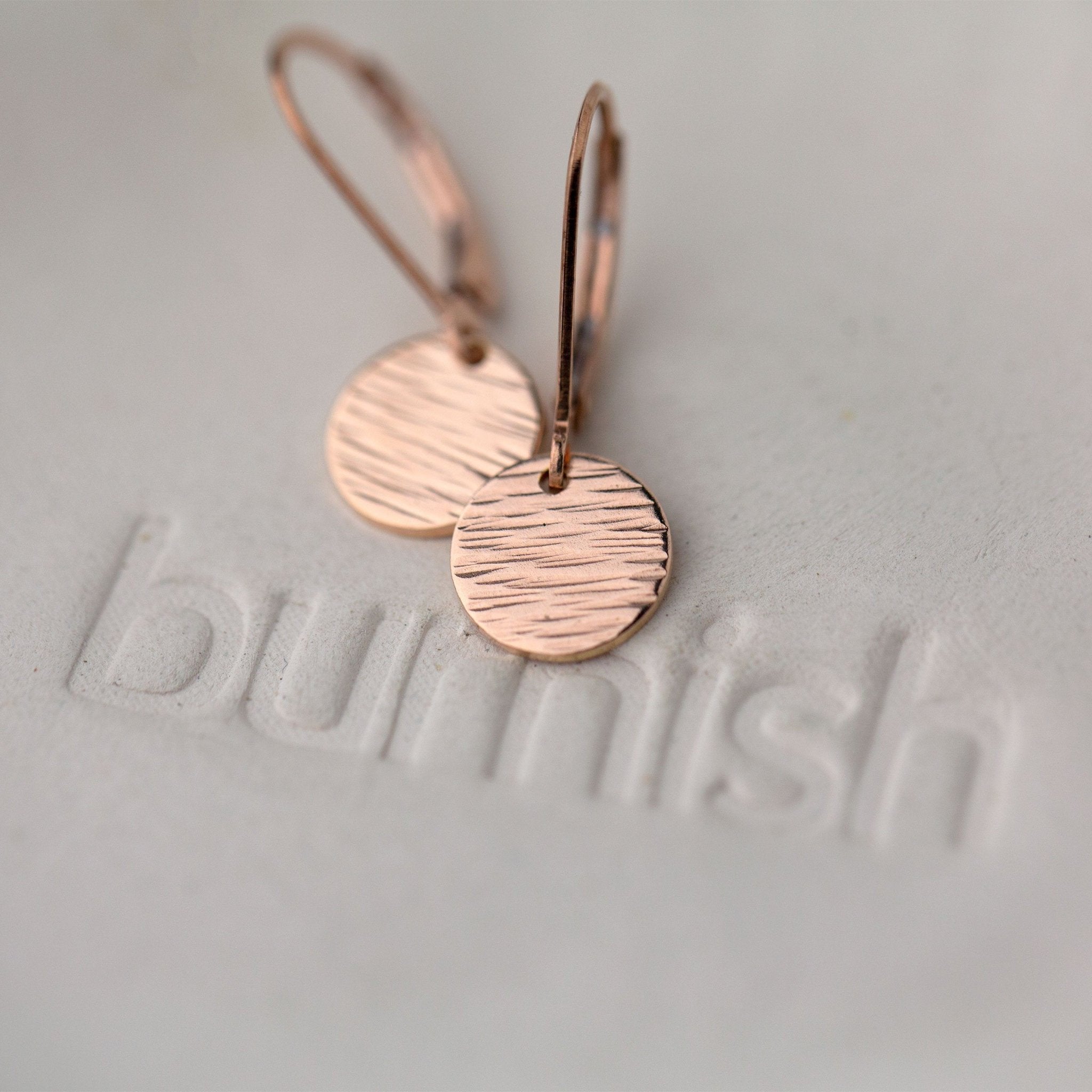 Rose Gold Textured Disc Lever-back Earrings - Handmade Jewelry by Burnish