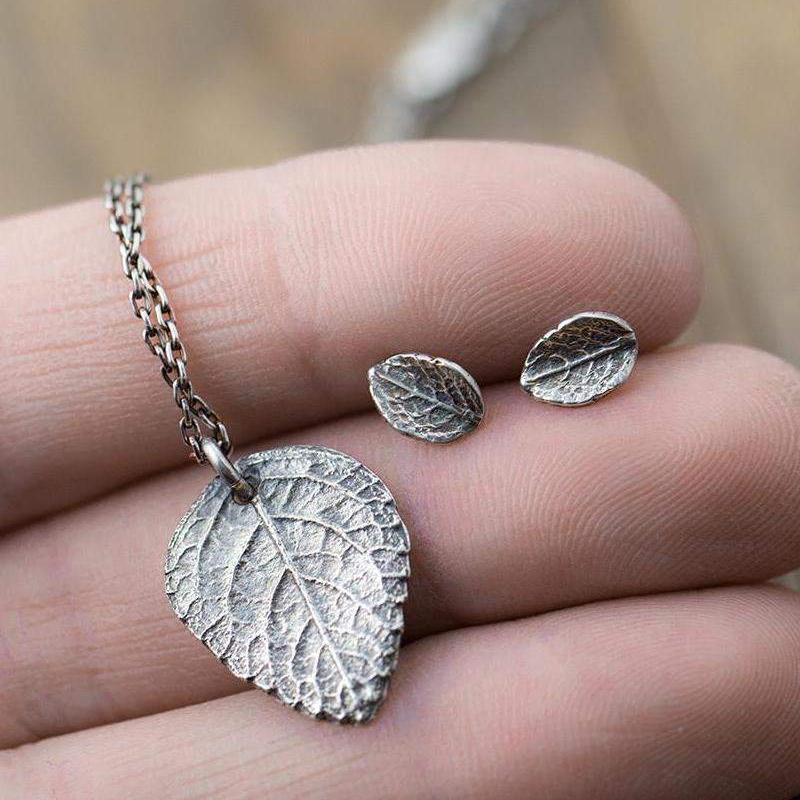 Rustic Leaf Jewelry Set - Handmade Jewelry by Burnish