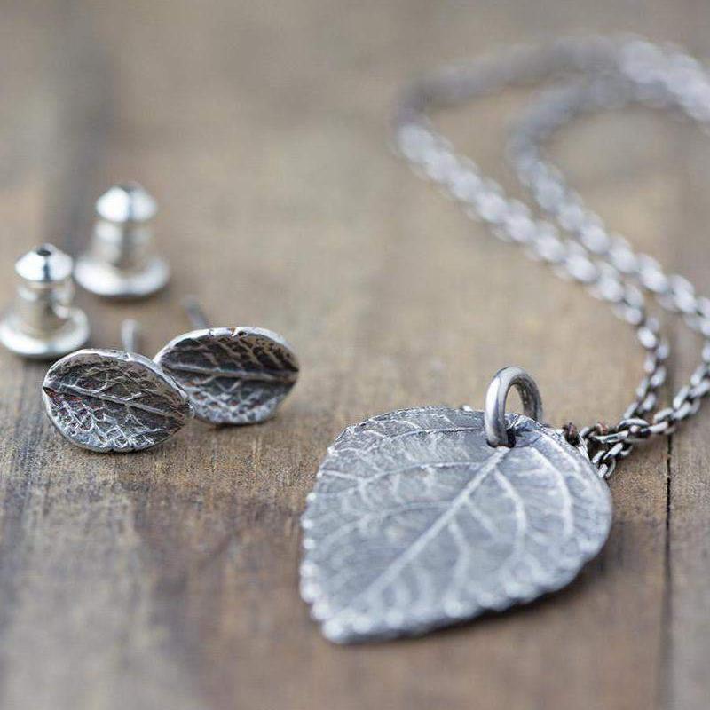 Rustic Leaf Jewelry Set - Handmade Jewelry by Burnish