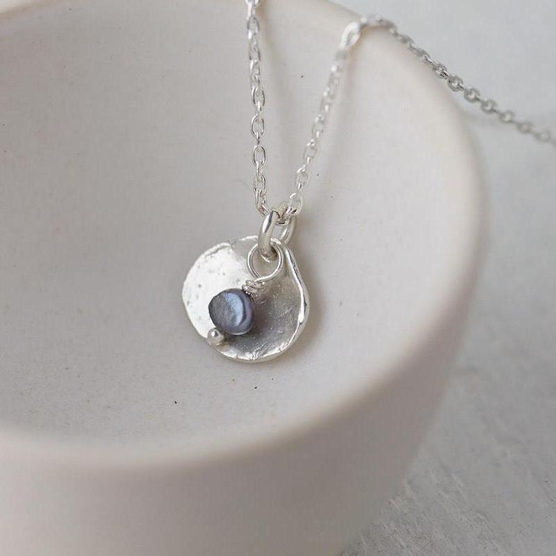 Shell &amp; Gray Pearl Necklace - Handmade Jewelry by Burnish