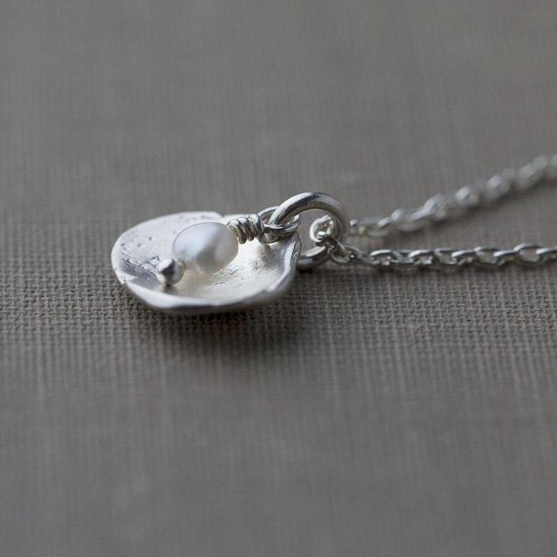 Shell & White Pearl Necklace - Handmade Jewelry by Burnish