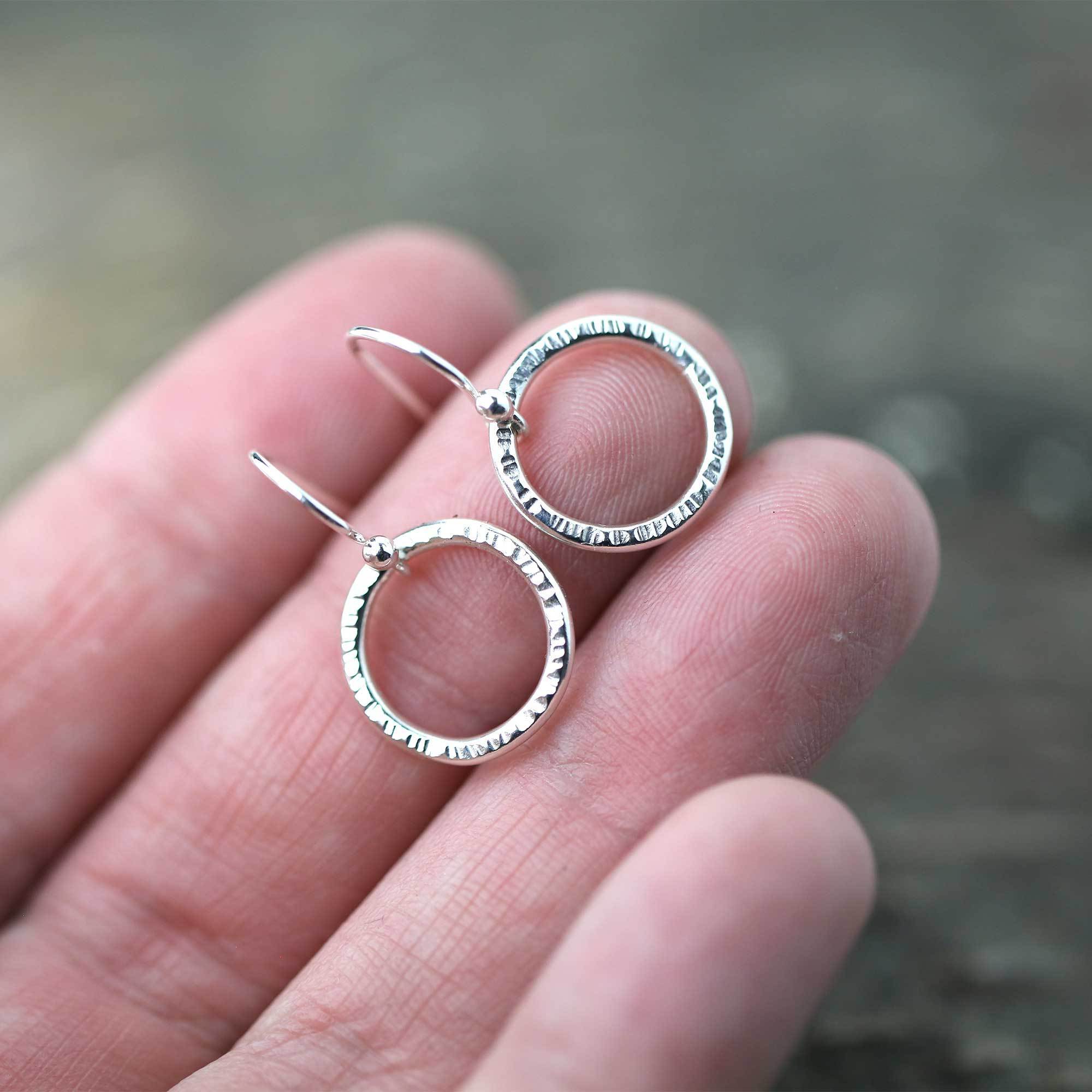 Silver Bark Circle Earrings - Handmade Jewelry by Burnish