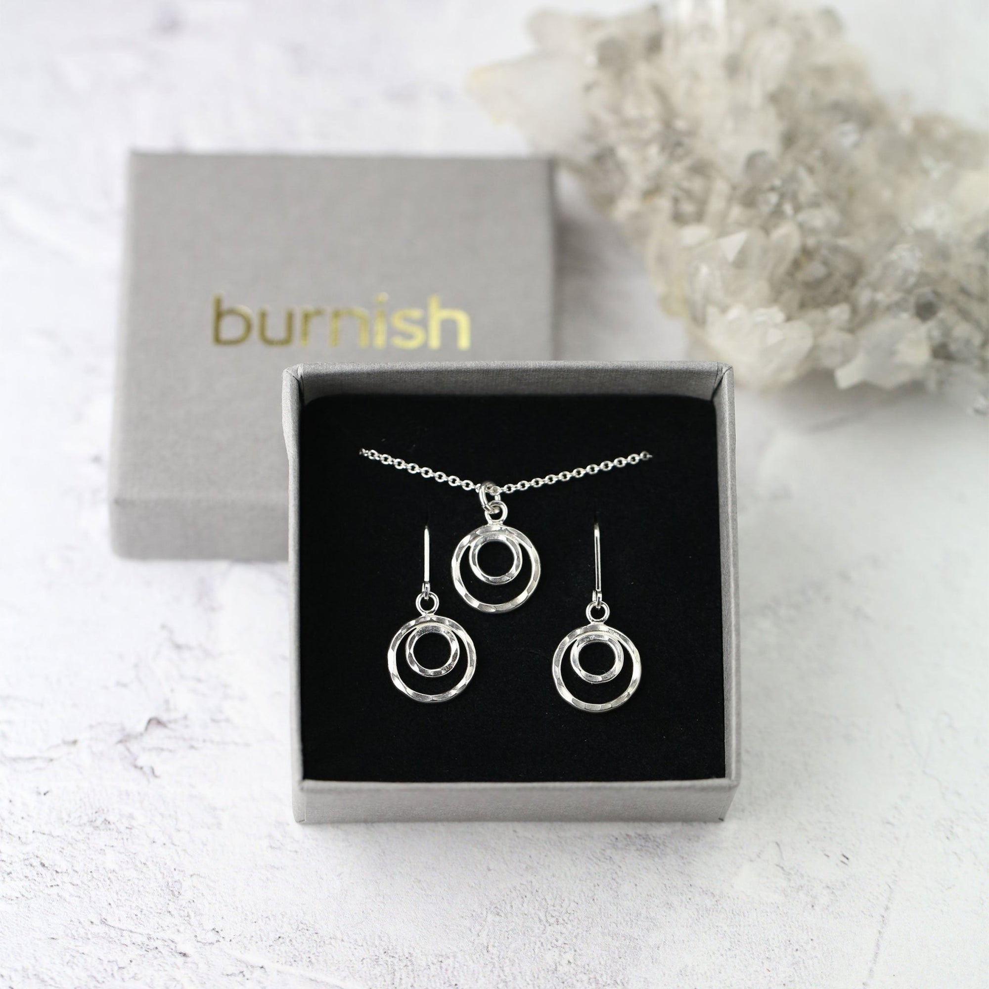 Silver Double Circles Jewelry Set