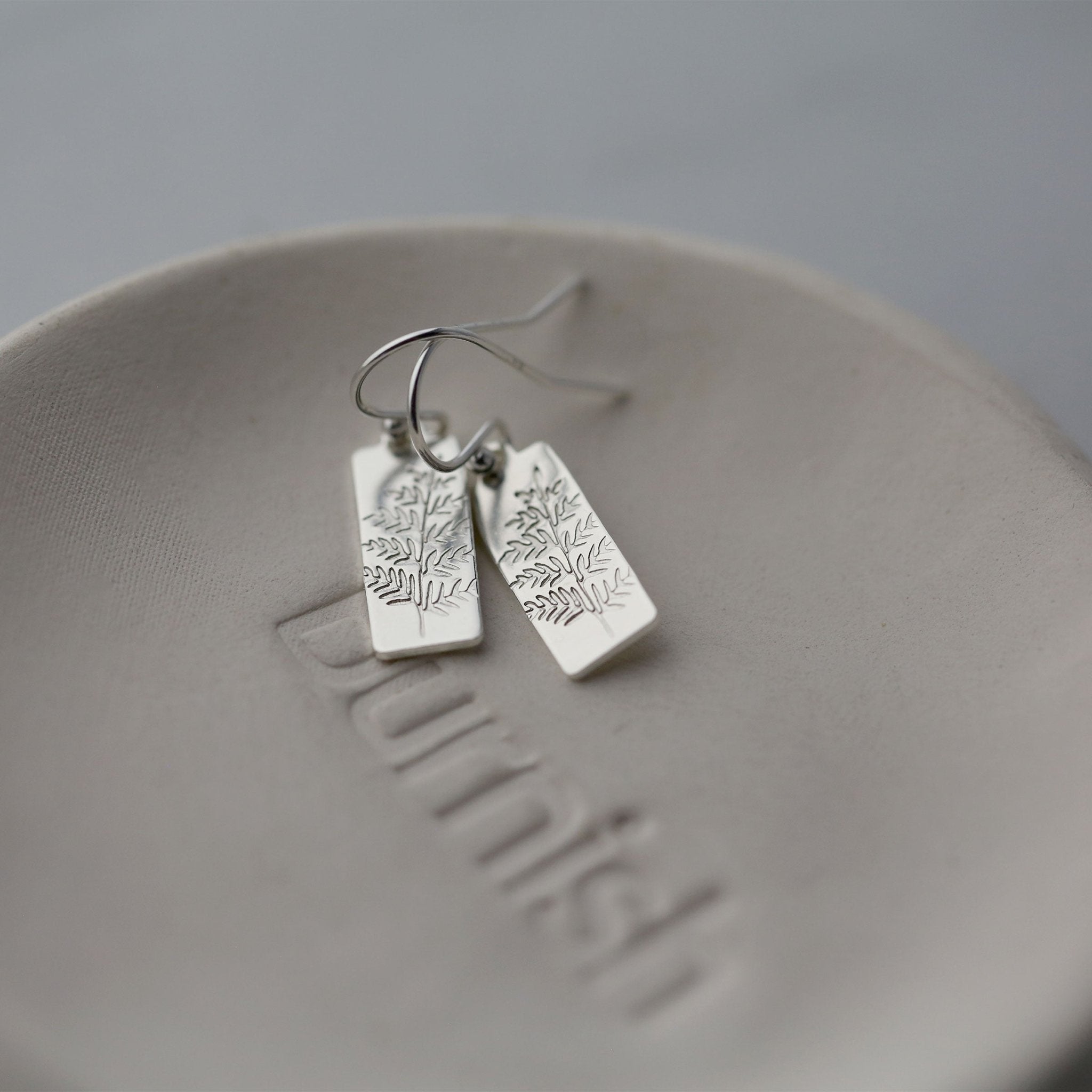 Silver Fern Leaf Tag Earrings