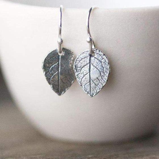 Silver Leaf Earrings - Handmade Jewelry by Burnish