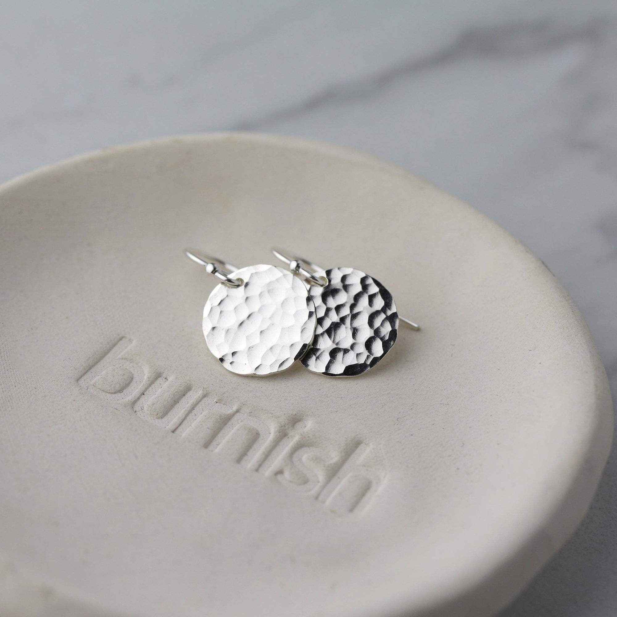 Silver Medium Hammered Disc Earrings handmade by Burnish