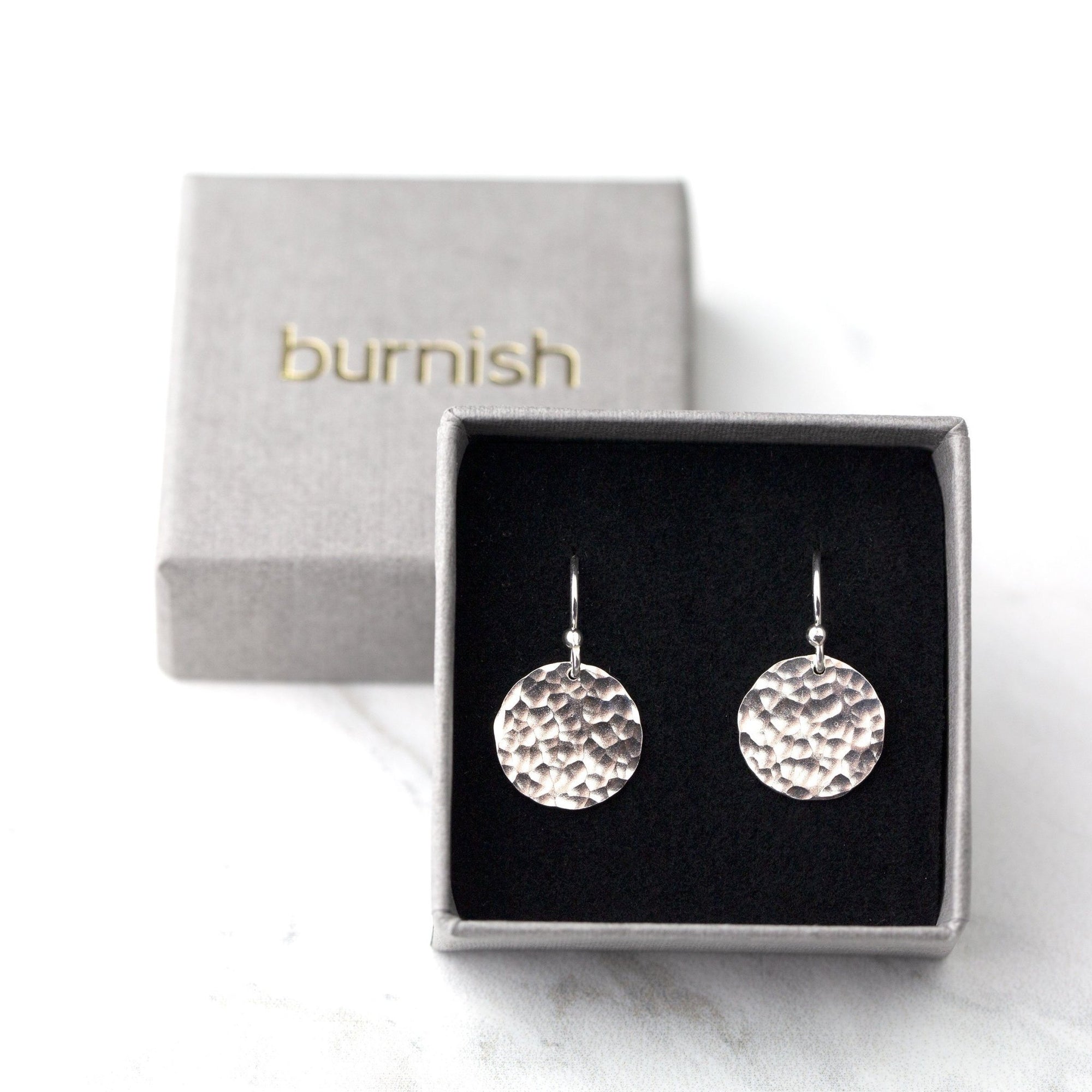 Silver Medium Hammered Disc Earrings - Handmade Jewelry by Burnish