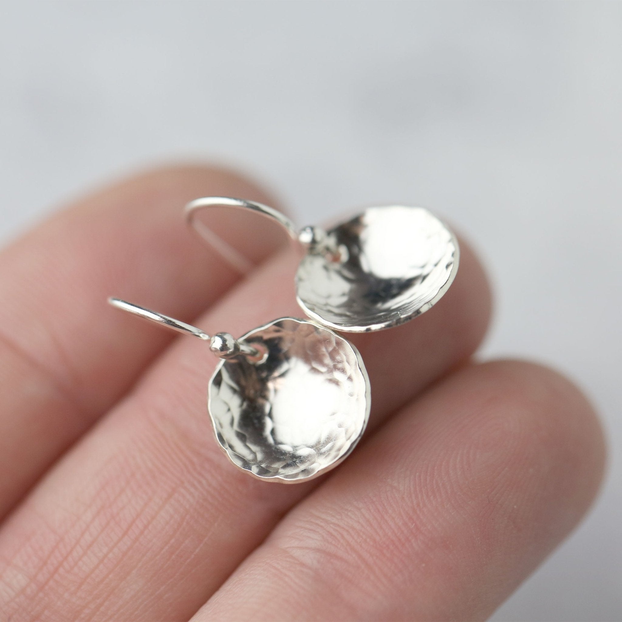 Silver Medium Hammered Domed Disc Earrings