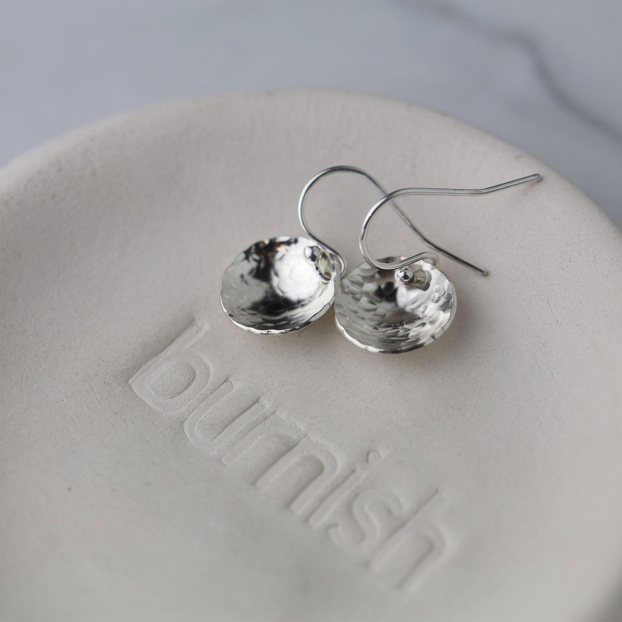 Silver Medium Hammered Domed Disc Earrings