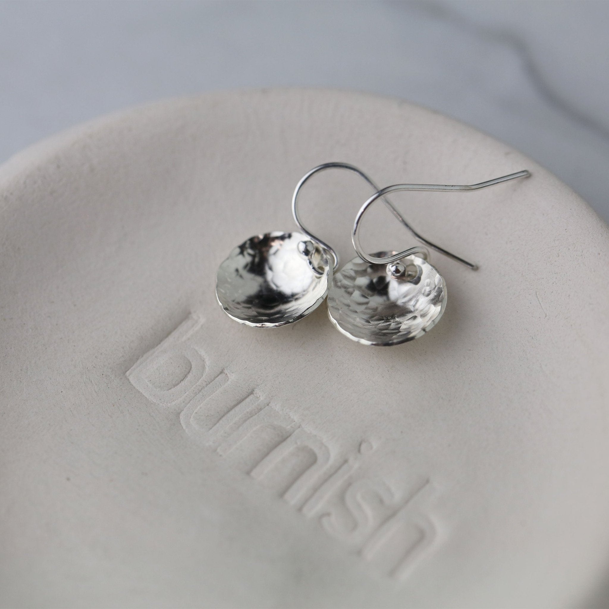 Silver Medium Hammered Domed Disc Earrings