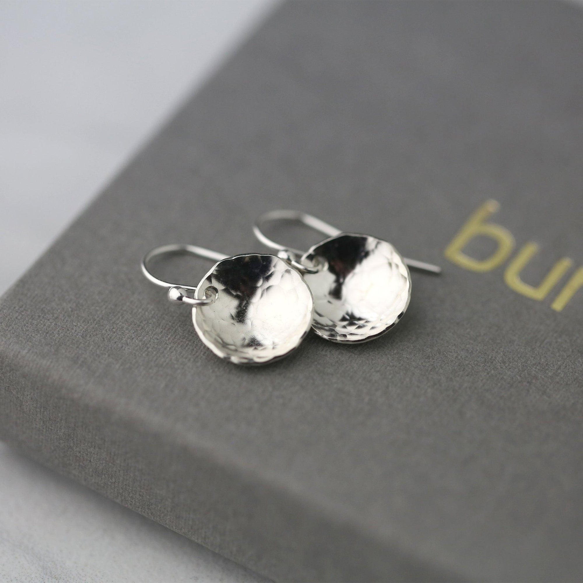 Silver Medium Hammered Domed Disc Earrings