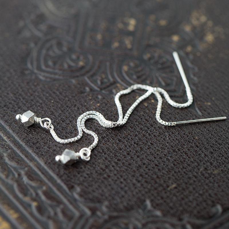 Silver Nugget Threader Earrings - Handmade Jewelry by Burnish