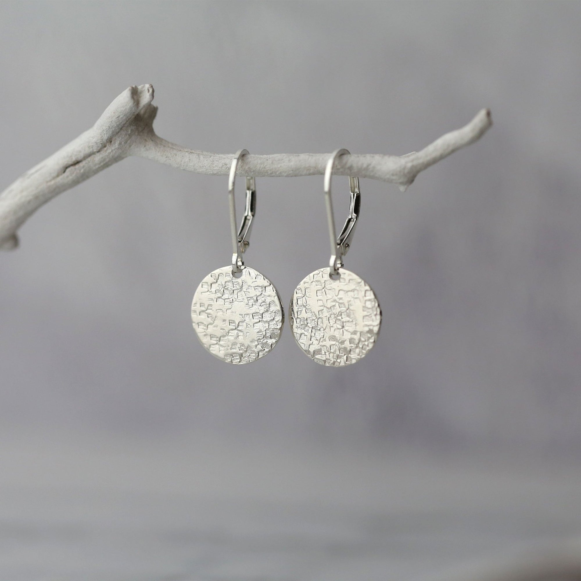 Silver Raw Silk Texture Lever-back Earrings