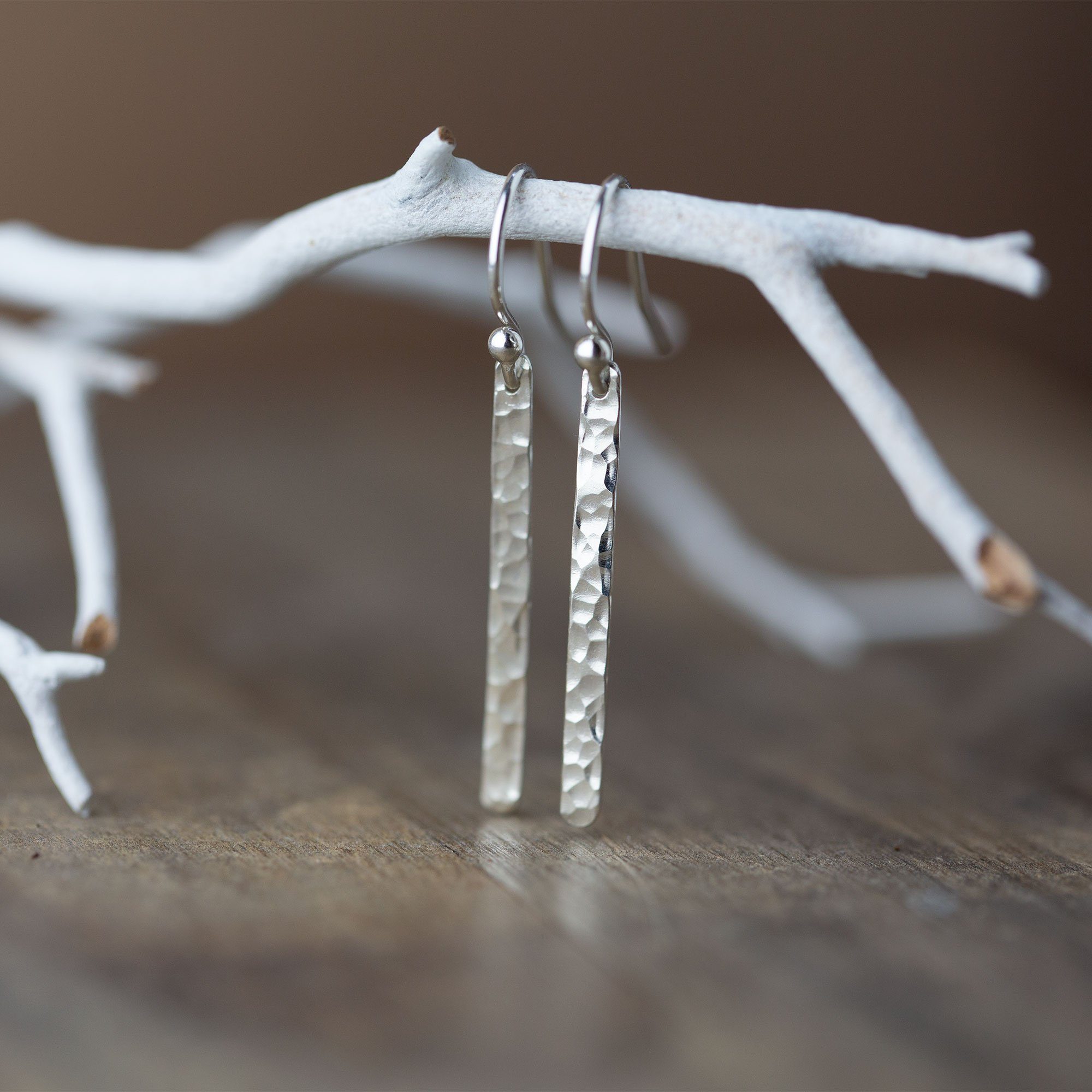 Silver Slim Bar Earrings - Handmade Jewelry by Burnish