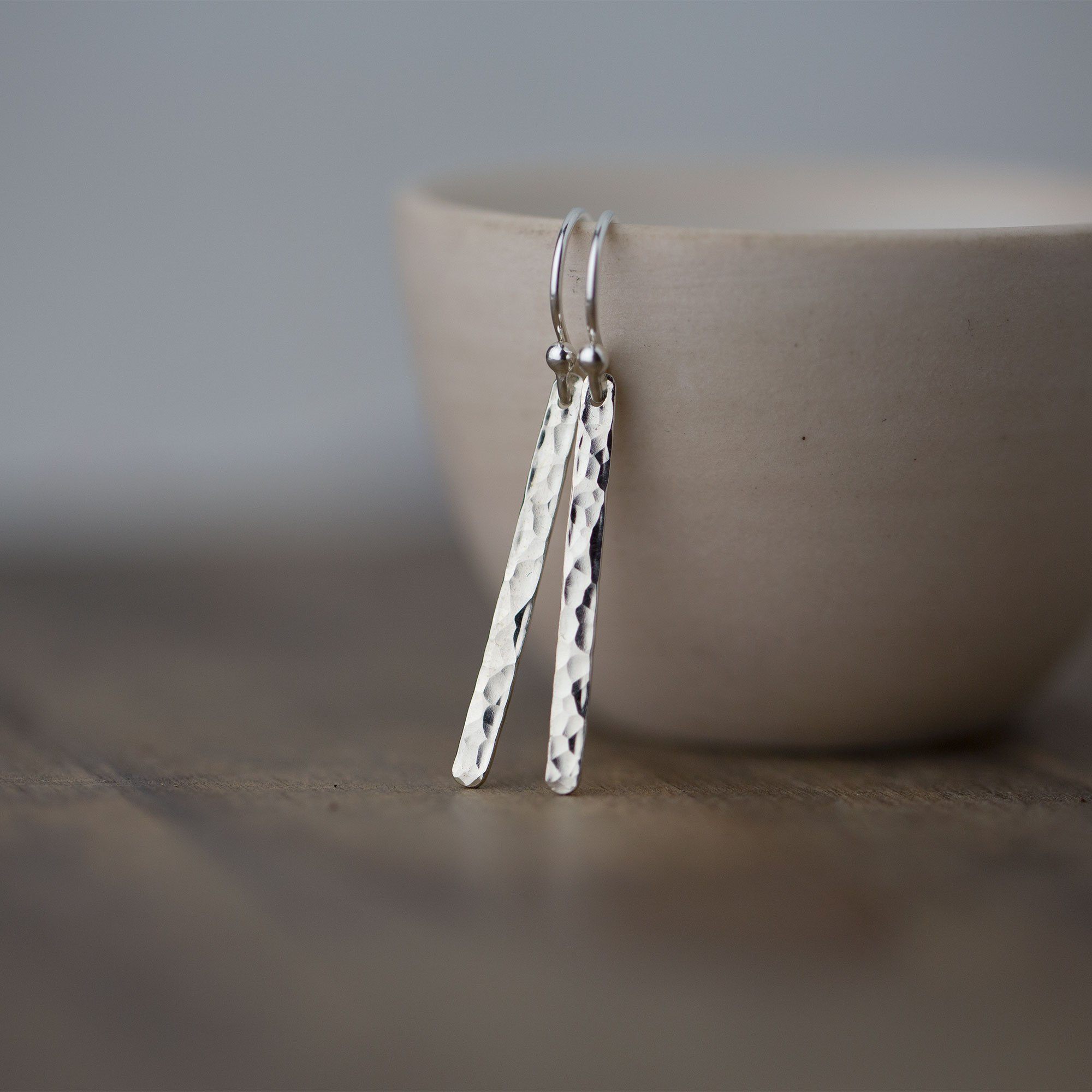 Silver Slim Bar Earrings - Handmade Jewelry by Burnish