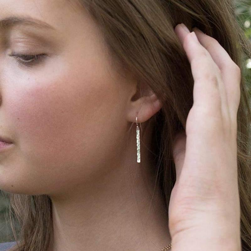 Slim Minimalist Bar Earrings - Sterling Silver - Handmade Jewelry by Burnish