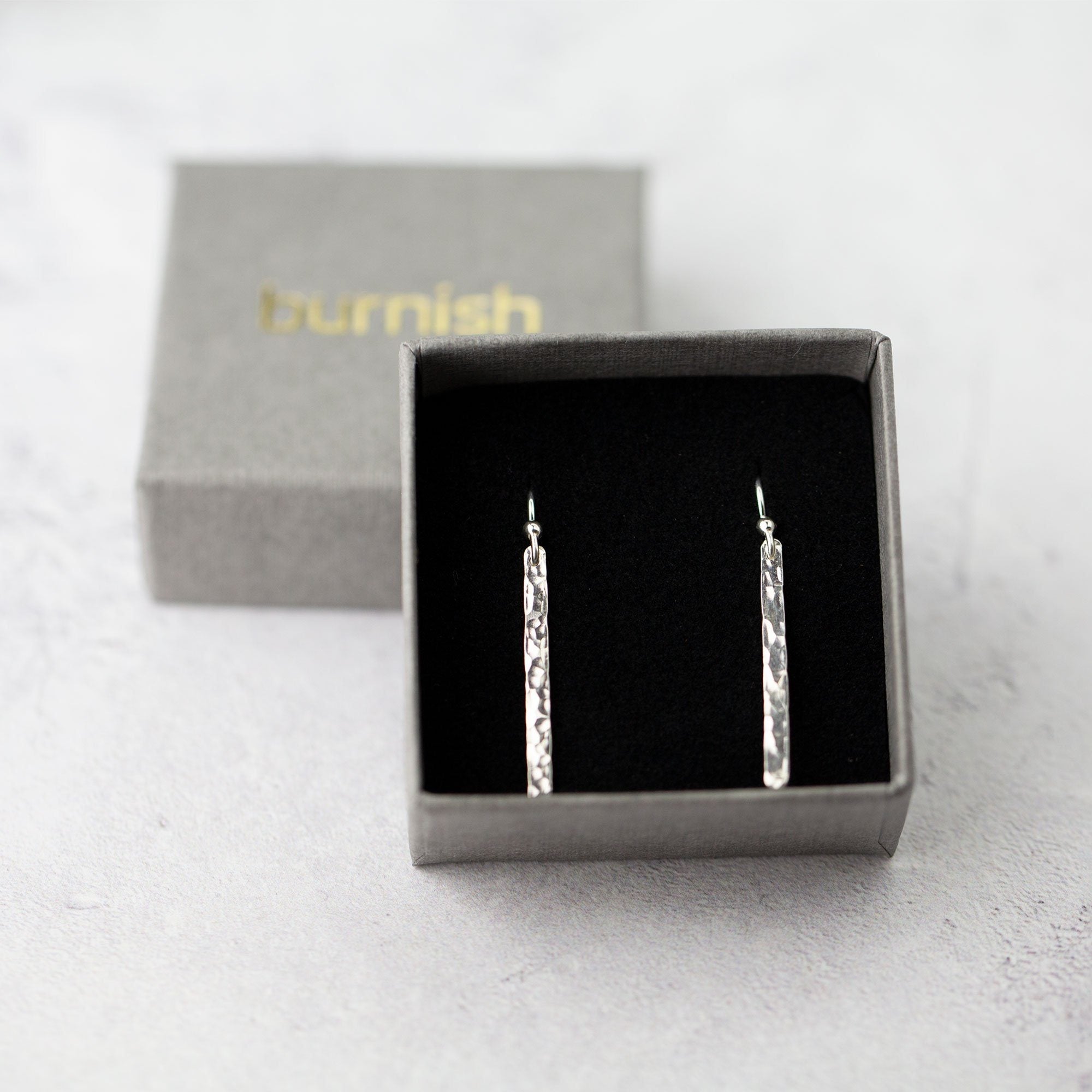 Silver Slim Bar Earrings - Handmade Jewelry by Burnish