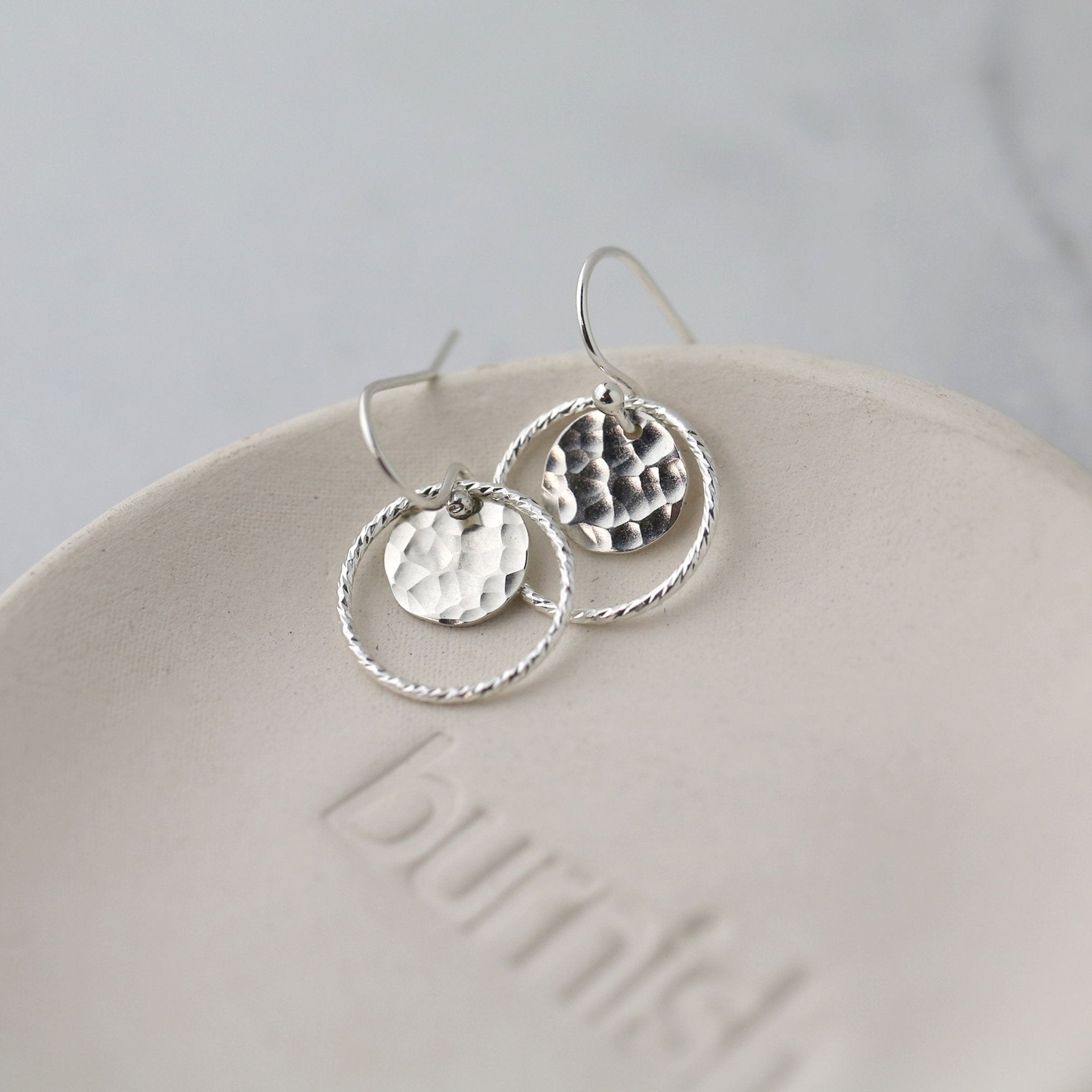 Silver Sparkle Circle &amp; Hammered Disc Earrings
