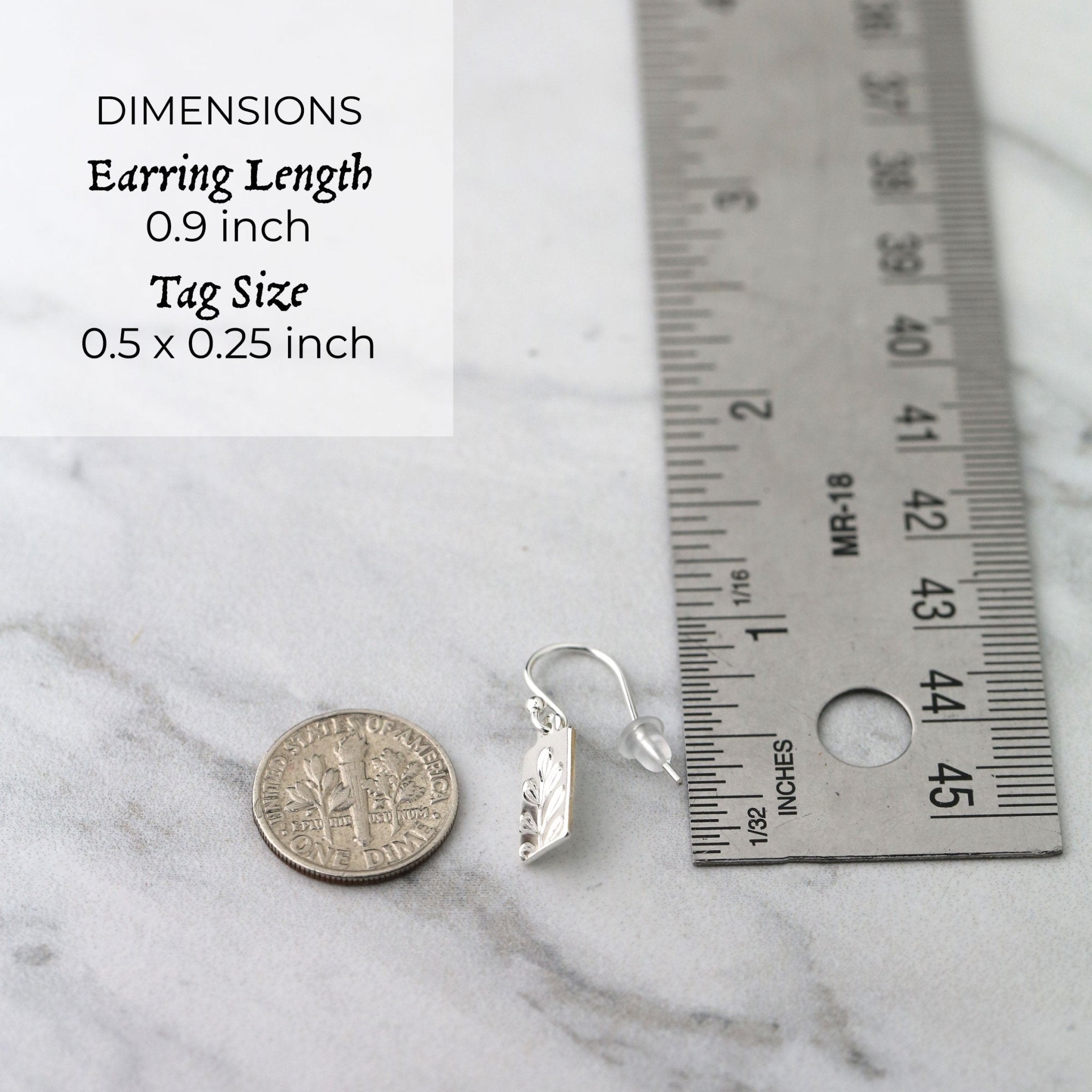 Silver Stamped Botanical Tag Earrings