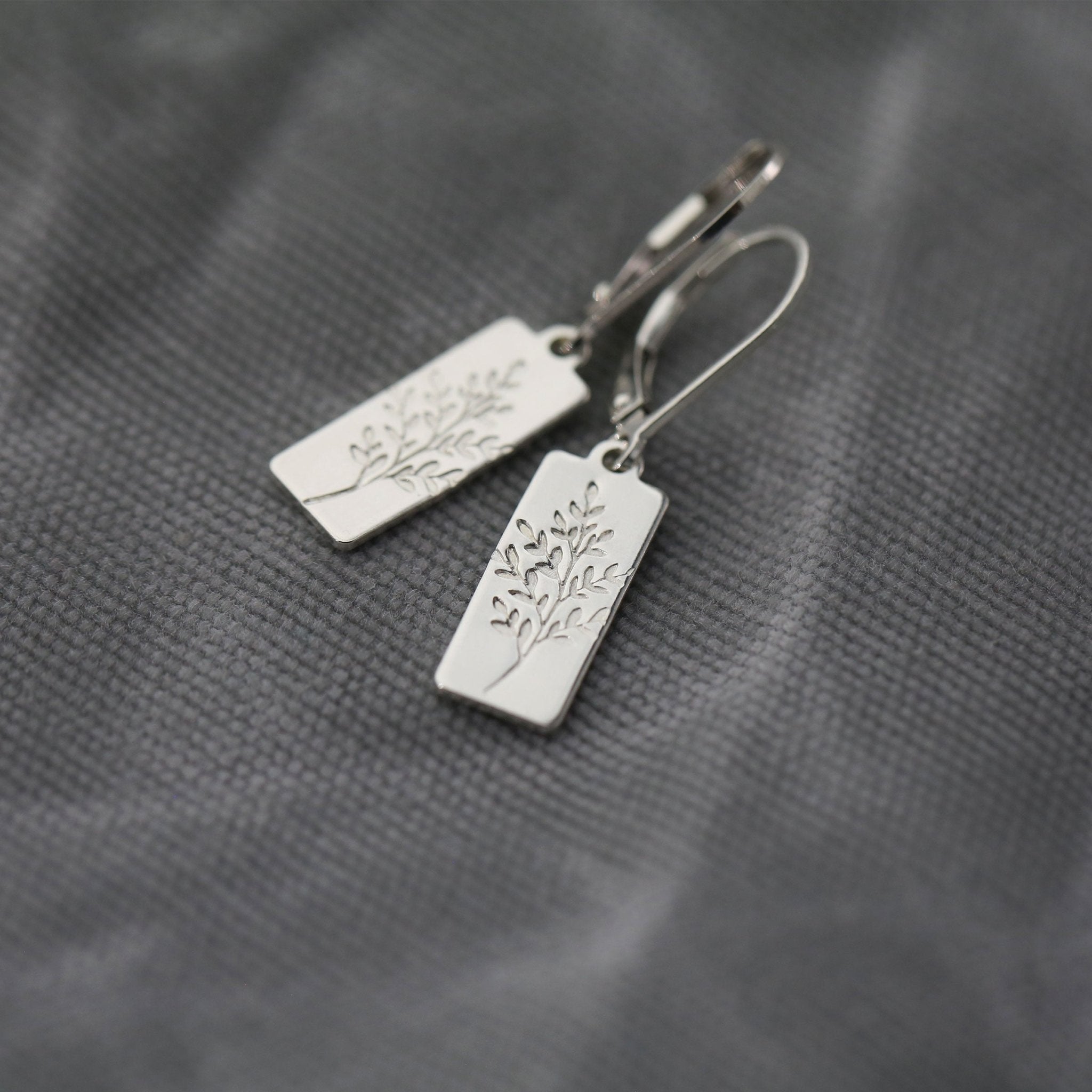 Silver Wildflower Tag Lever-back Earrings