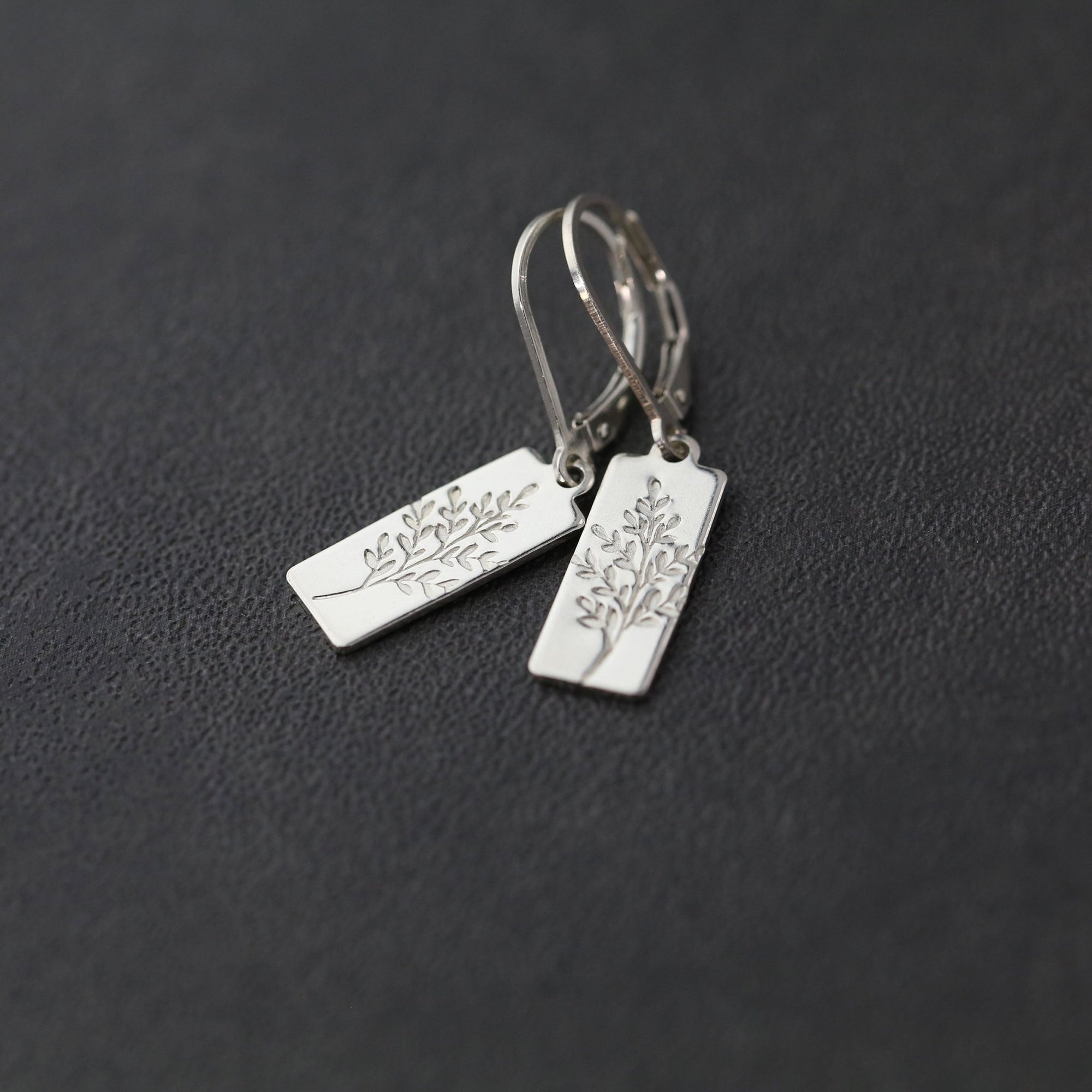Silver Wildflower Tag Lever-back Earrings