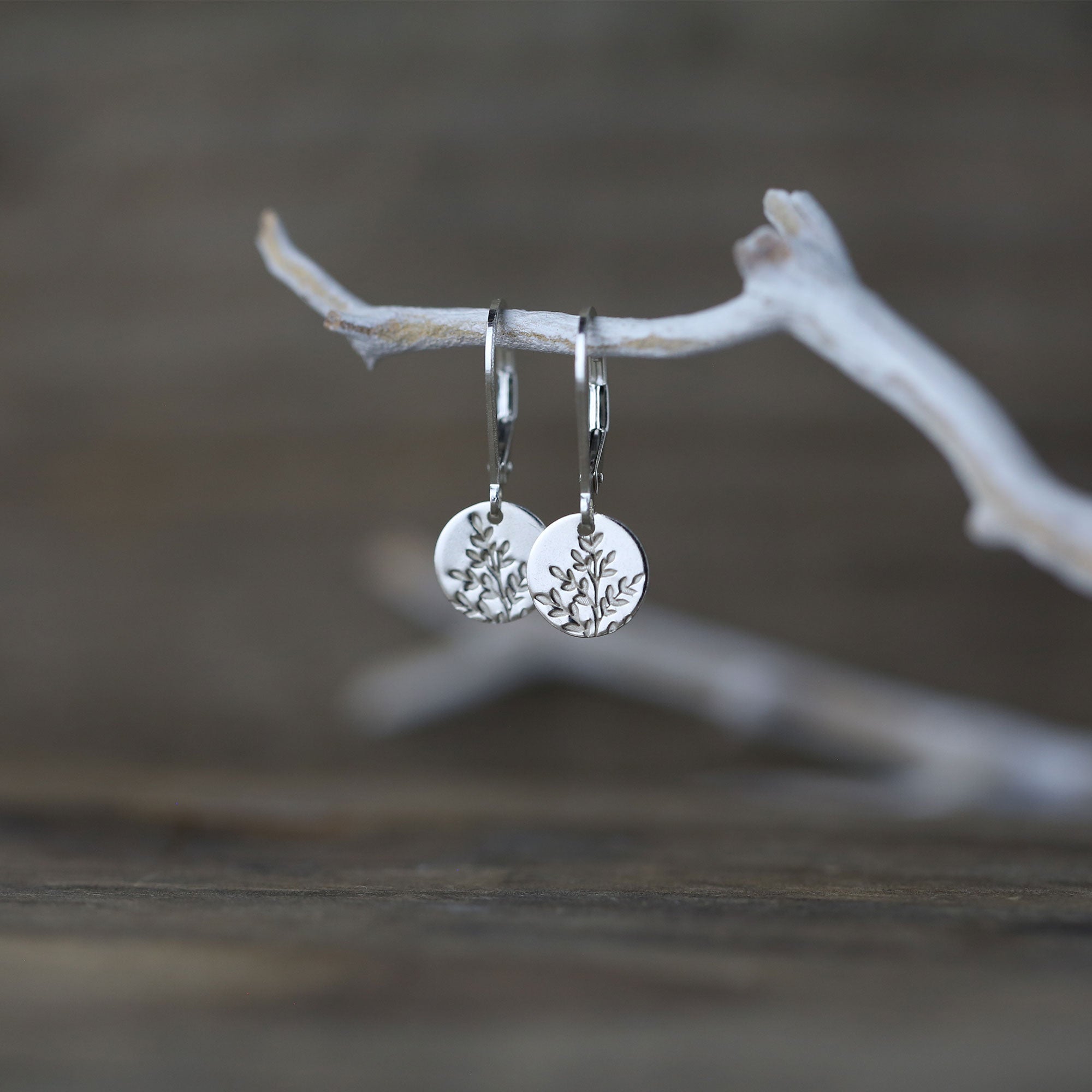 Silver Wildflower Tiny Disc Lever-back Earrings