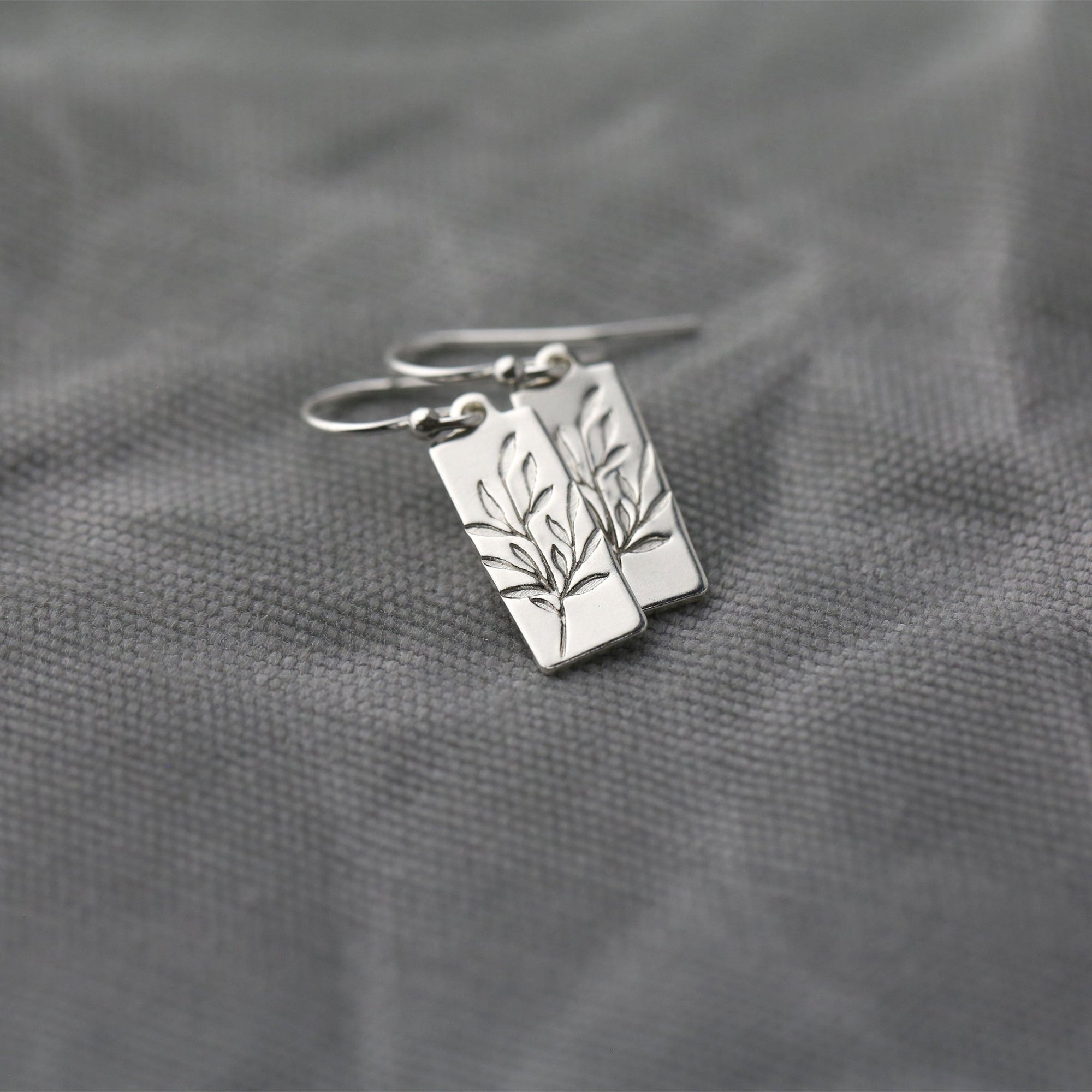 Silver Willow Leaf Tag Earrings