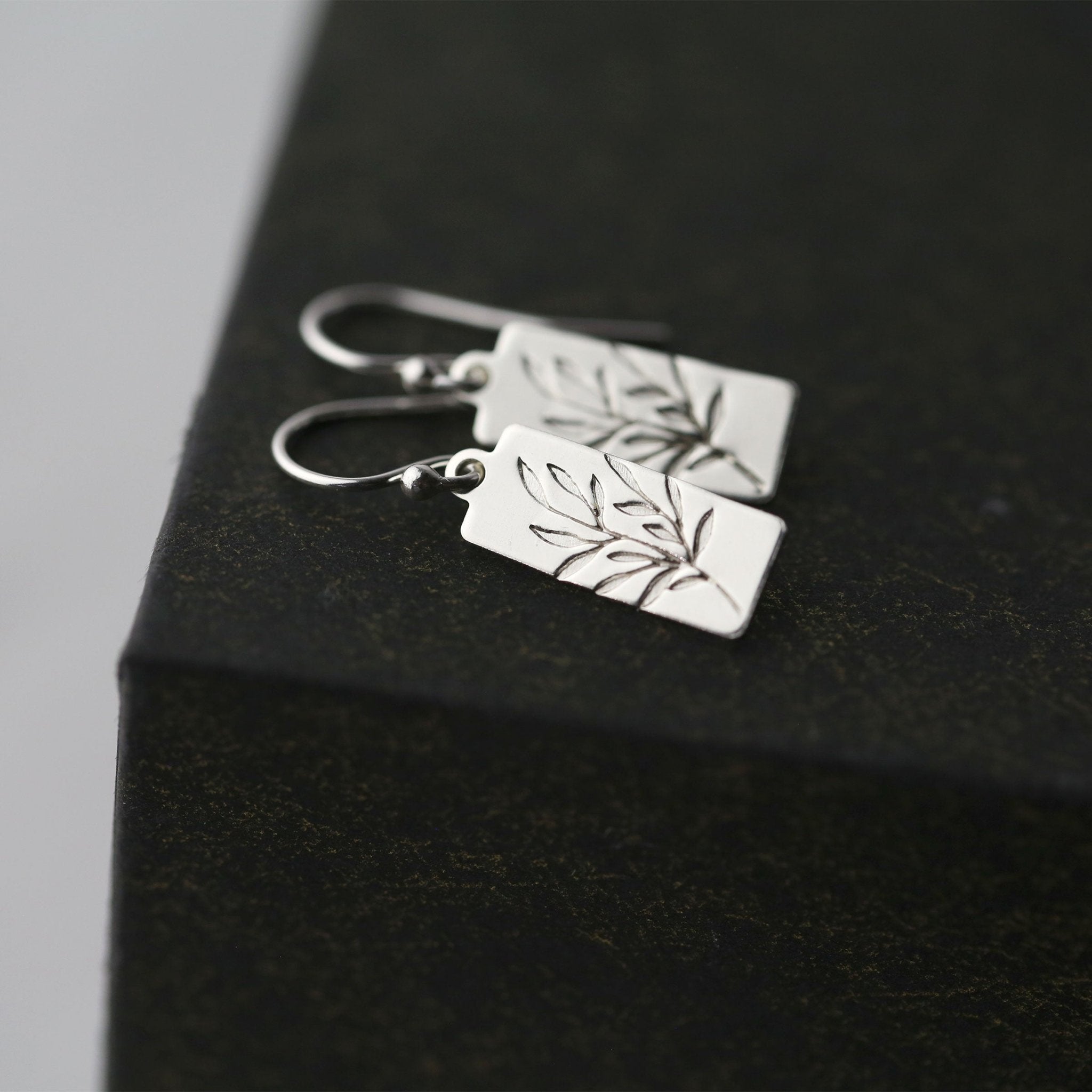 Silver Willow Leaf Tag Earrings
