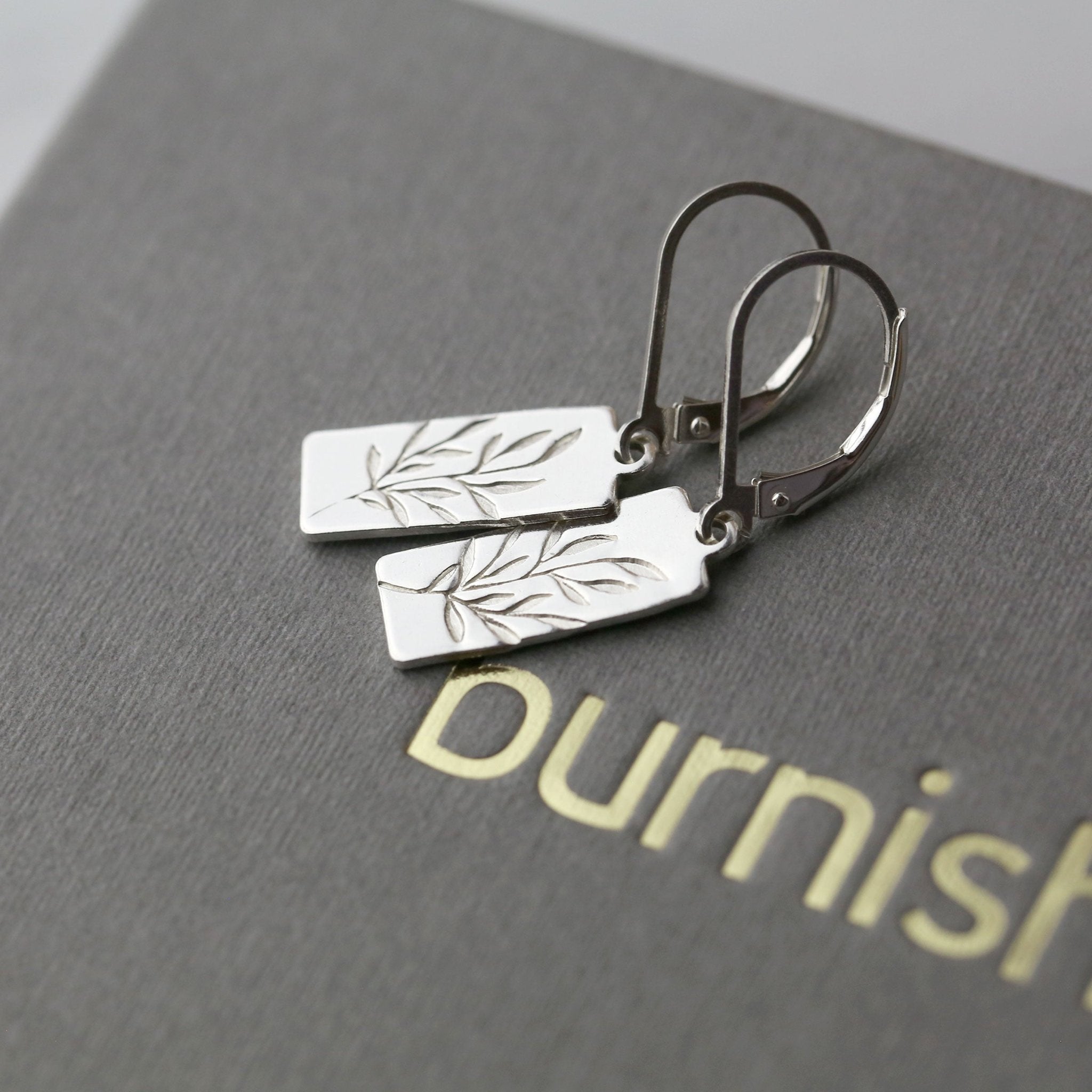 Silver Willow Leaves Tag Lever-back Earrings