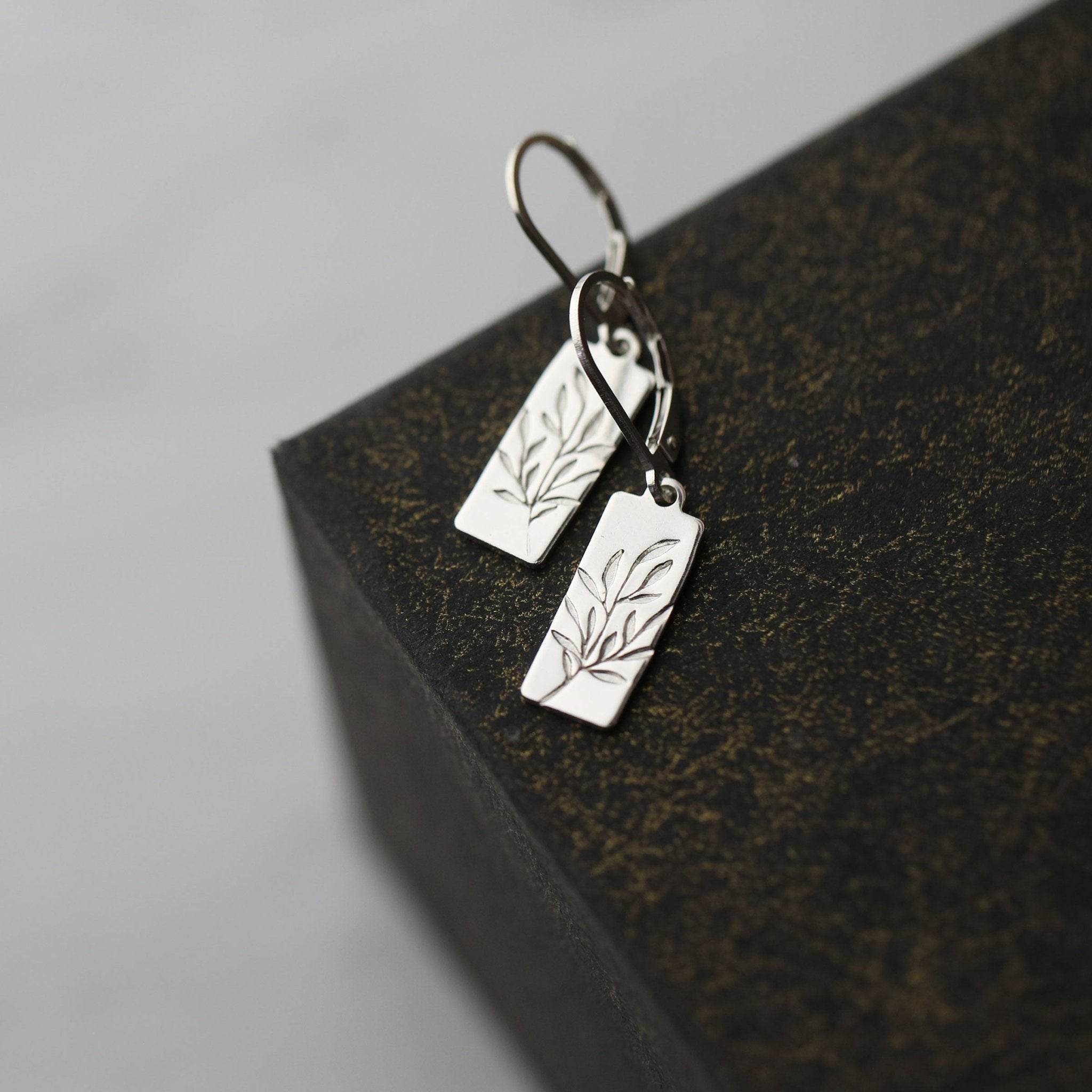 Silver Willow Leaves Tag Lever-back Earrings