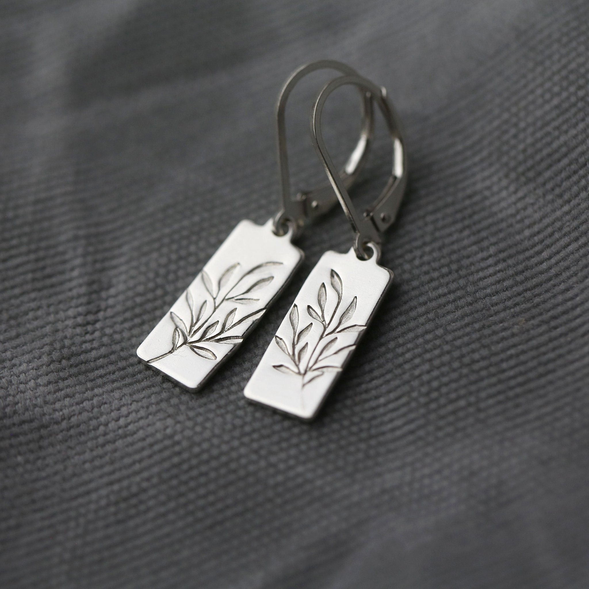 Silver Willow Leaves Tag Lever-back Earrings