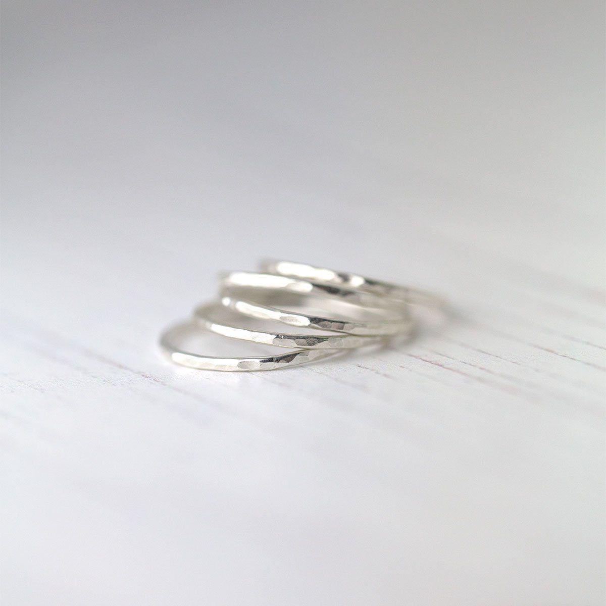 Slim Hammered Ring - Sterling Silver - Handmade Jewelry by Burnish