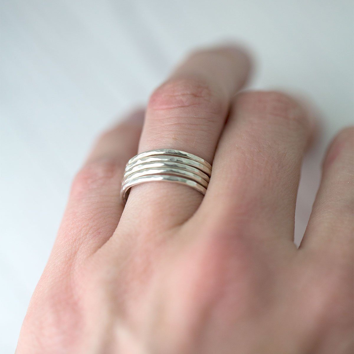 Slim Hammered Ring - Sterling Silver - Handmade Jewelry by Burnish