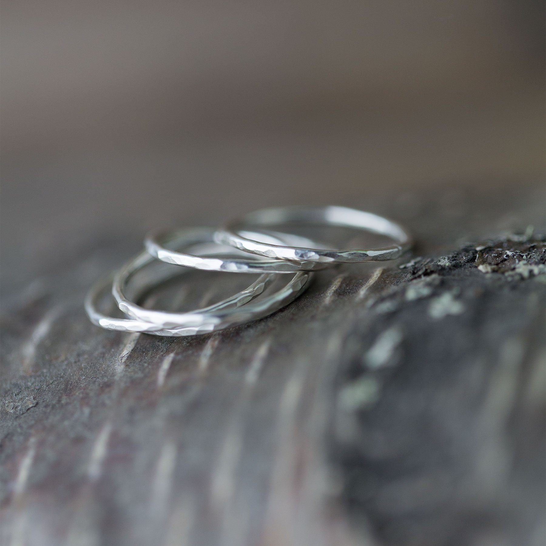 Slim Hammered Ring - Sterling Silver - Handmade Jewelry by Burnish